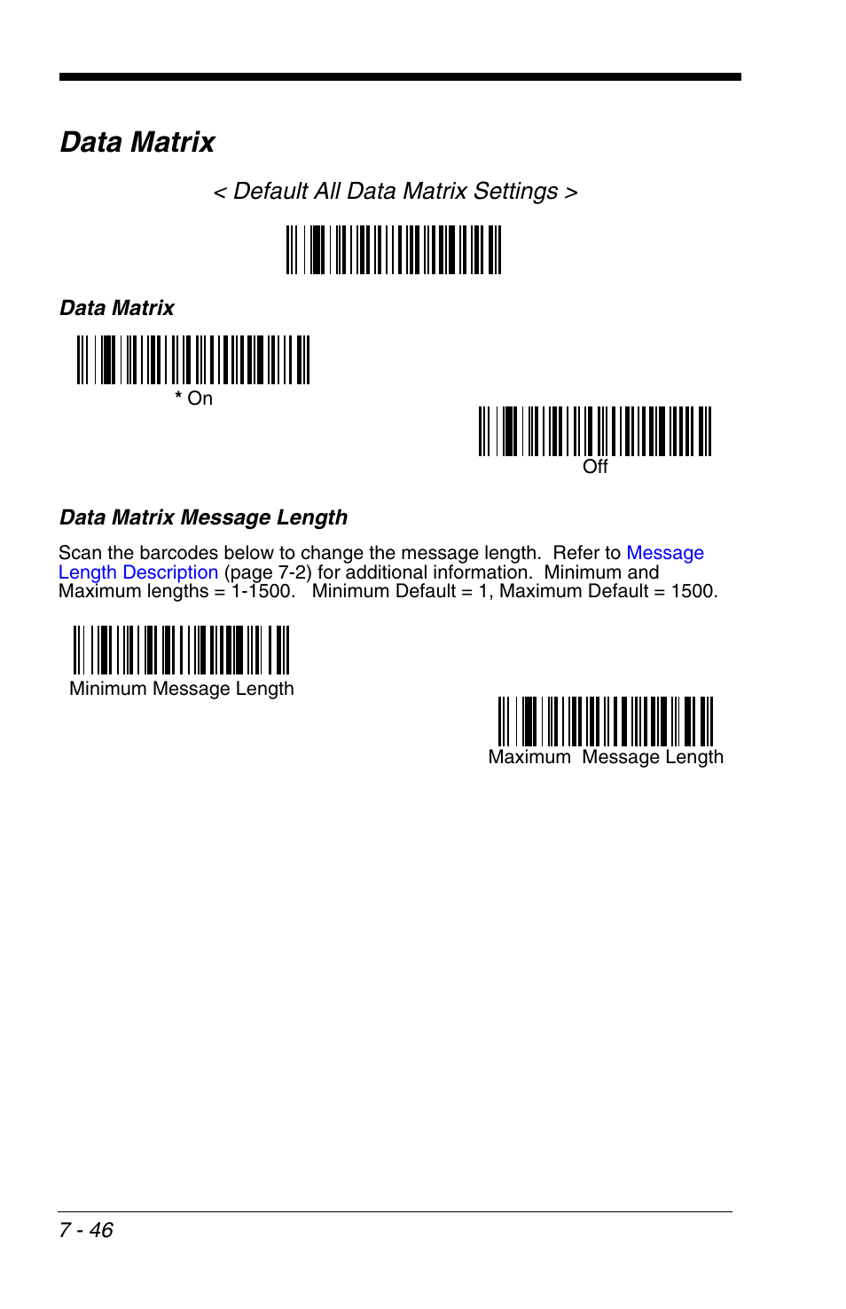 Data matrix -46, Data matrix, Default all data matrix settings | HandHeld Entertainment 4600r User Manual | Page 140 / 244