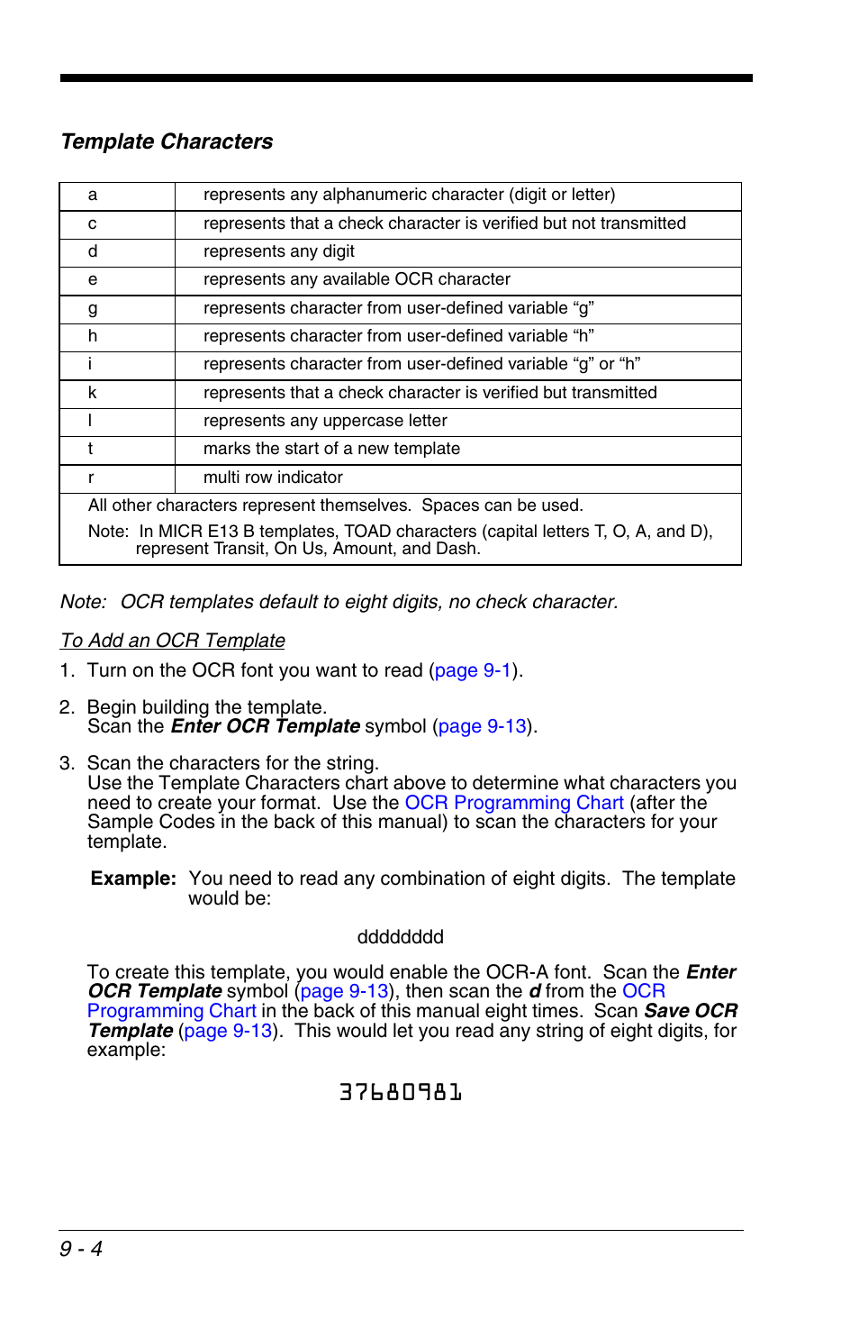 9 - 4 template characters | HandHeld Entertainment 4600r User Manual | Page 166 / 244