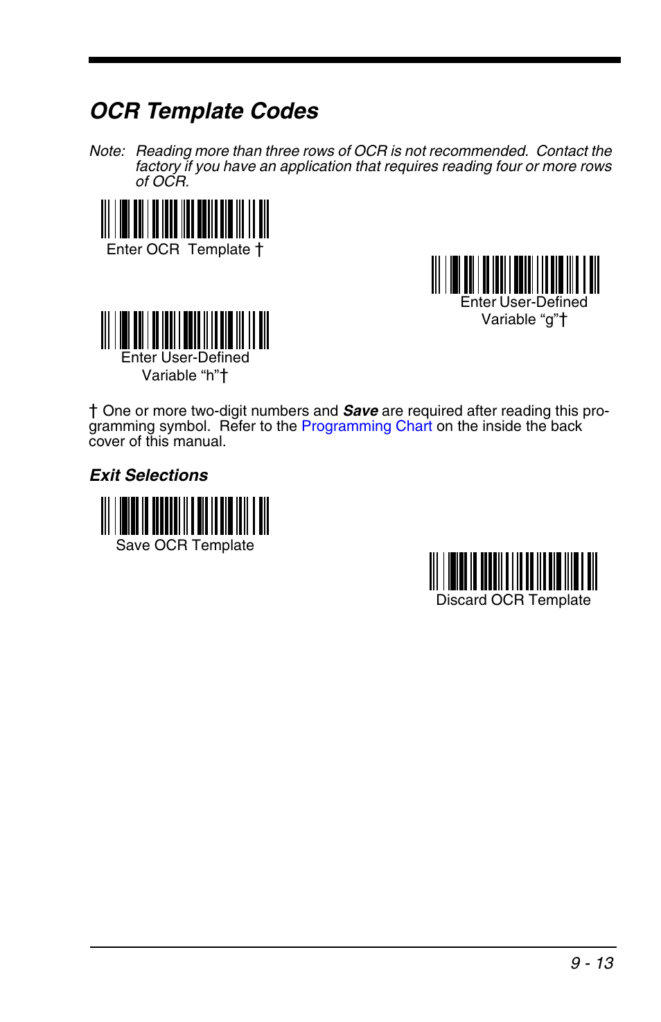 Ocr template codes, Ocr template codes -13, Symbol | Save ocr template, This would let you read, Template, This will let y, This template will let you | HandHeld Entertainment 4600r User Manual | Page 175 / 244