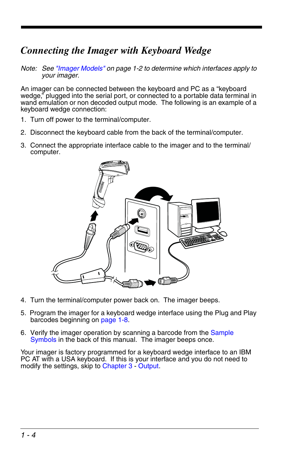 Connecting the imager with keyboard wedge | HandHeld Entertainment 4600r User Manual | Page 20 / 244