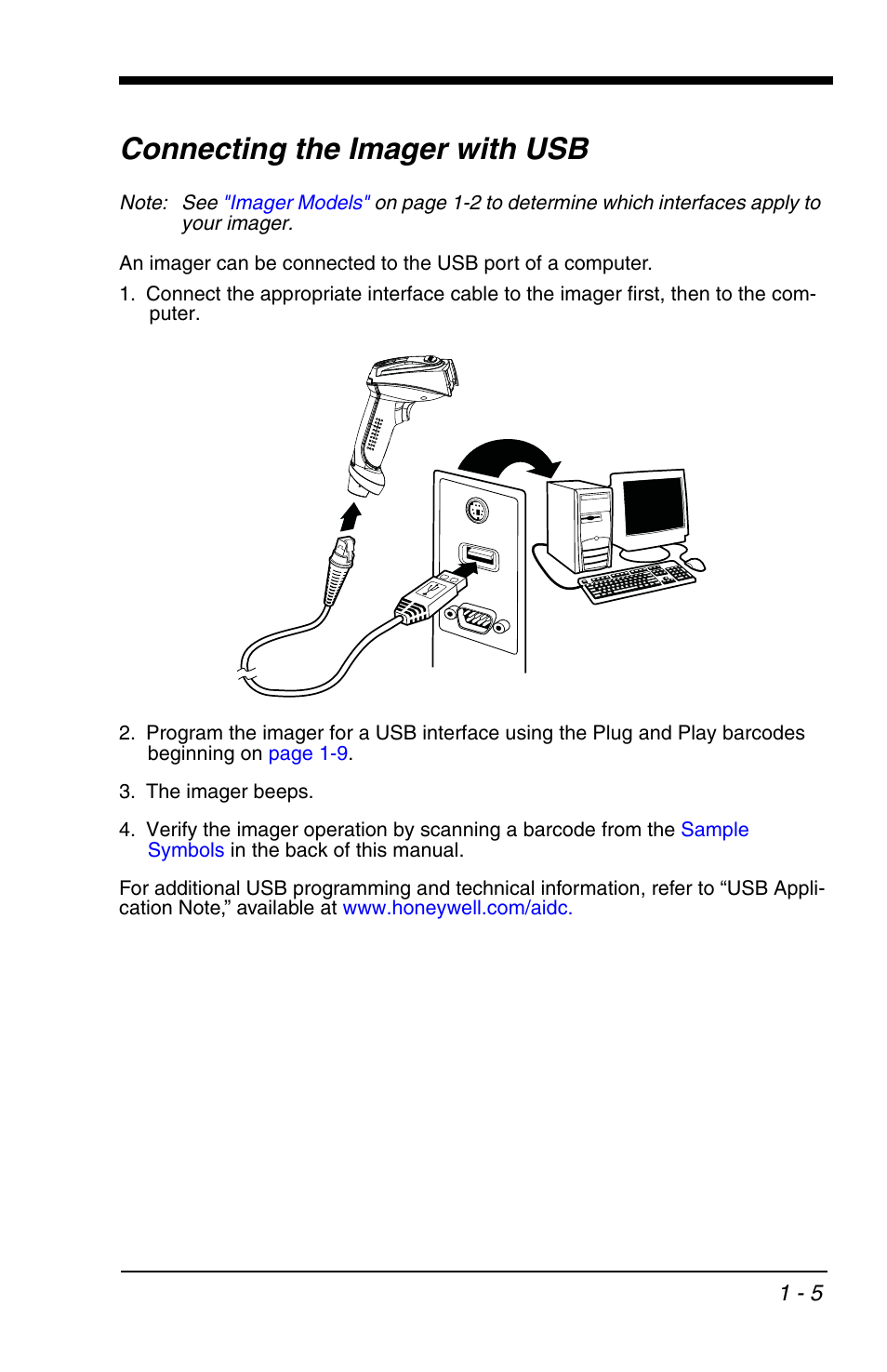 Connecting the imager with usb, Connecting the imager with usb -5 | HandHeld Entertainment 4600r User Manual | Page 21 / 244