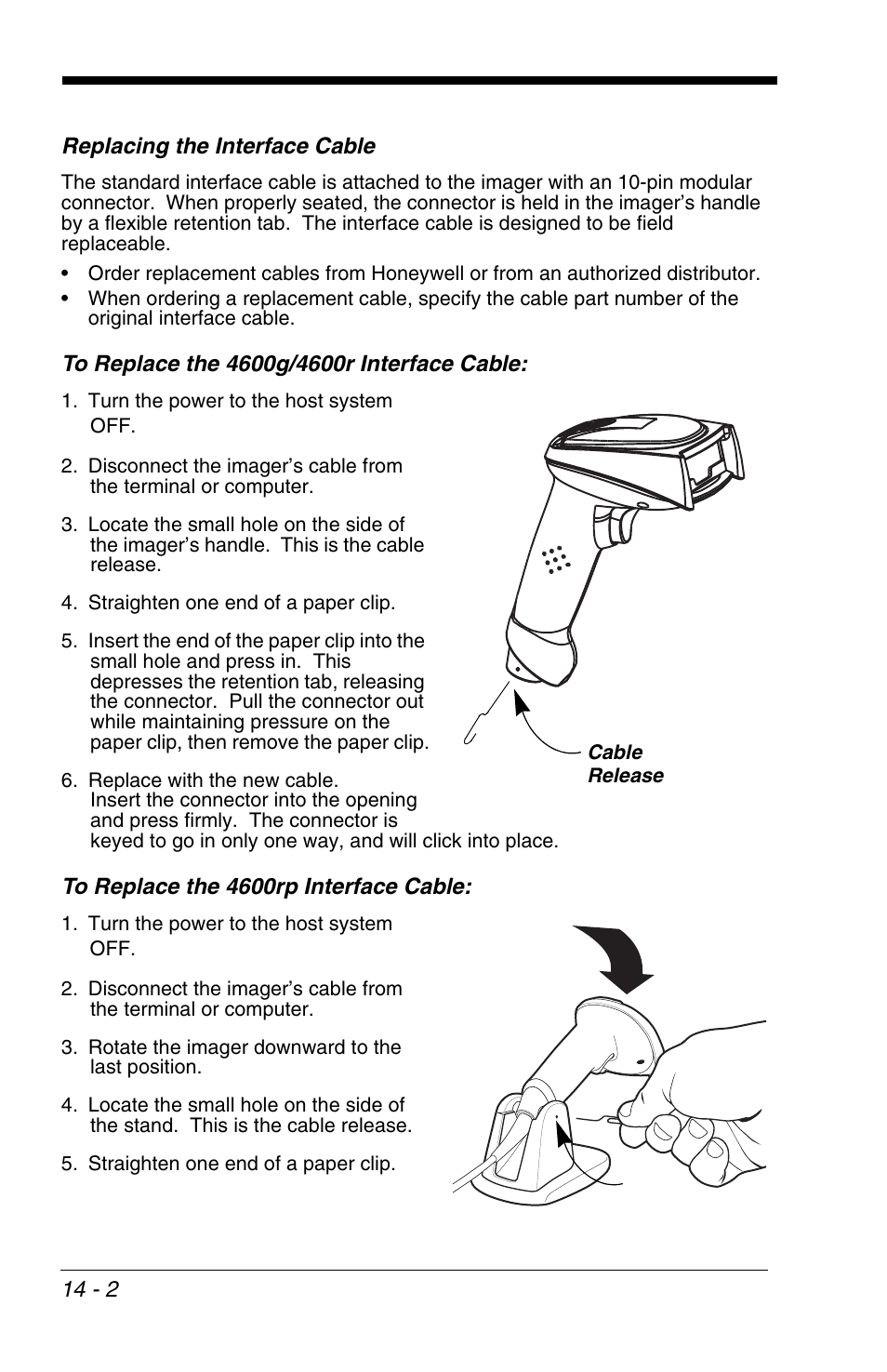 Replacing the interface cable, Replacing the interface cable -2, Replacement. cable replacement instructions are on | HandHeld Entertainment 4600r User Manual | Page 224 / 244