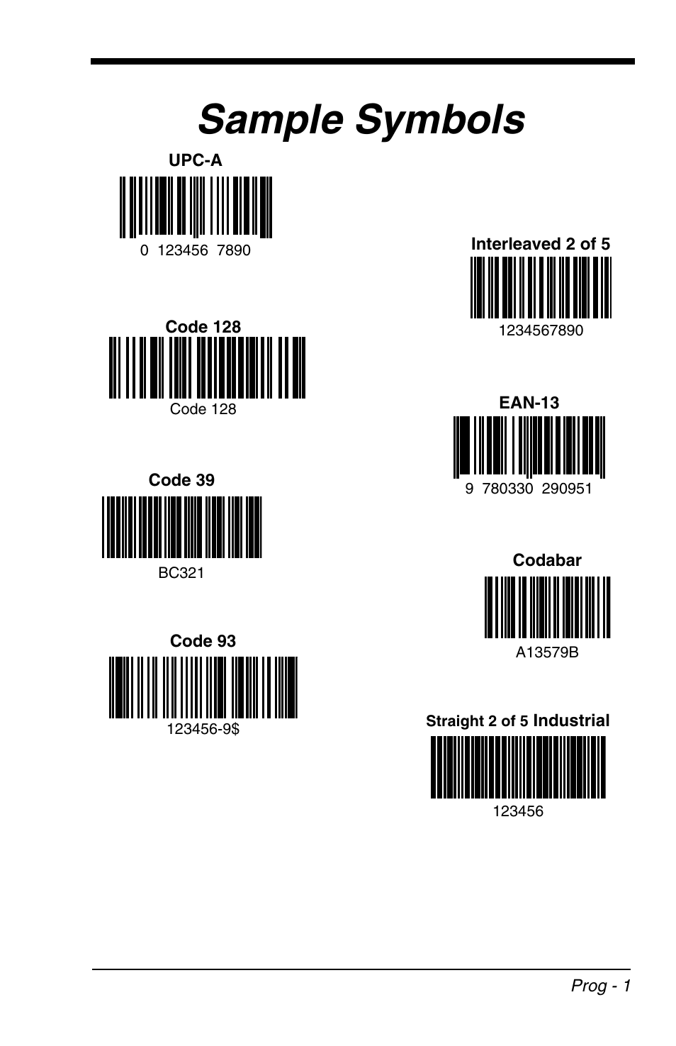 Sample symbols, Scanning a barcode from the, Sample | Symbols, In the back of this manual | HandHeld Entertainment 4600r User Manual | Page 237 / 244