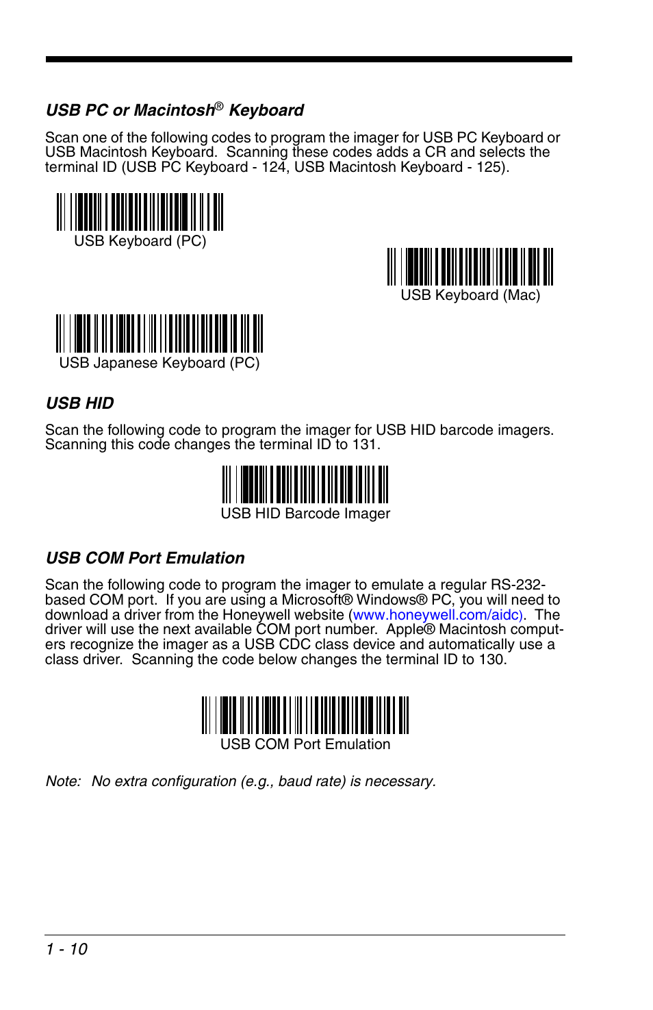 Usb pc or macintosh® keyboard, Usb hid, Usb com port emulation | Usb pc or macintosh, Usb hid -10 usb com port emulation -10 | HandHeld Entertainment 4600r User Manual | Page 26 / 244
