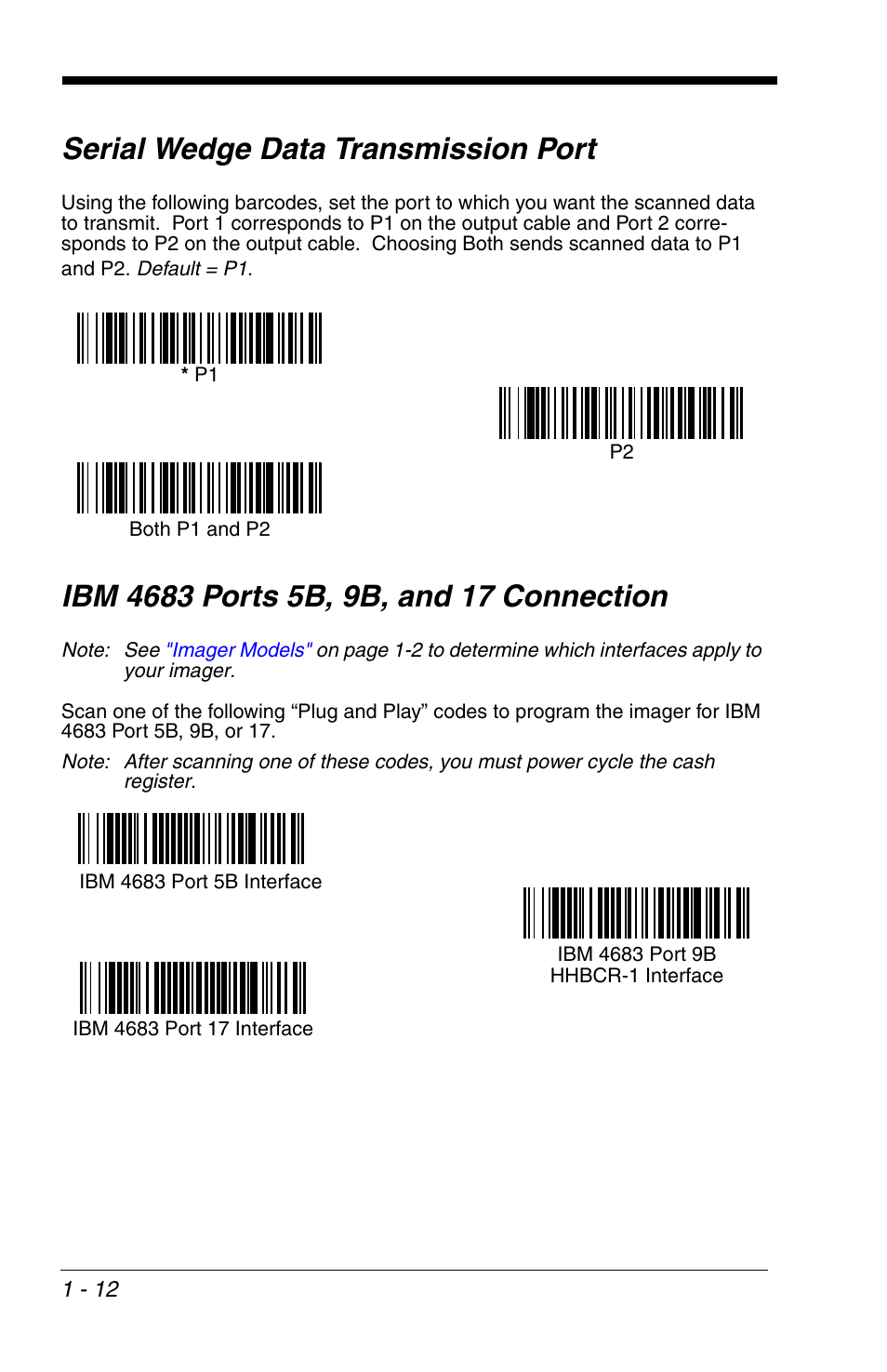 Serial wedge data transmission port, Ibm 4683 ports 5b, 9b, and 17 connection | HandHeld Entertainment 4600r User Manual | Page 28 / 244