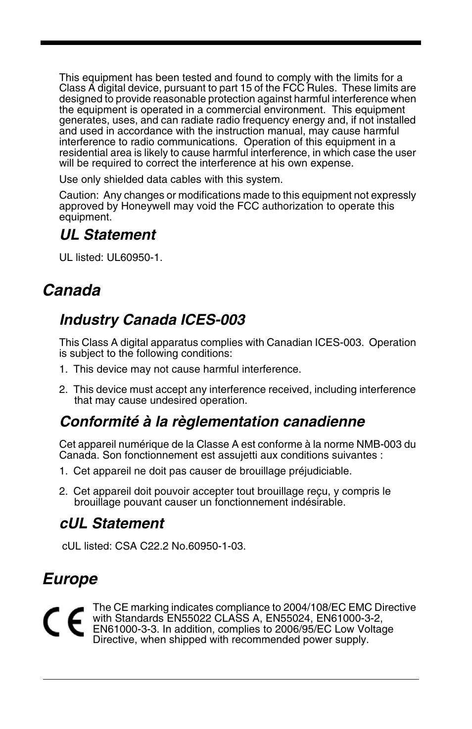 Canada, Europe, Ul statement | Industry canada ices-003, Conformité à la règlementation canadienne, Cul statement | HandHeld Entertainment 4600r User Manual | Page 3 / 244