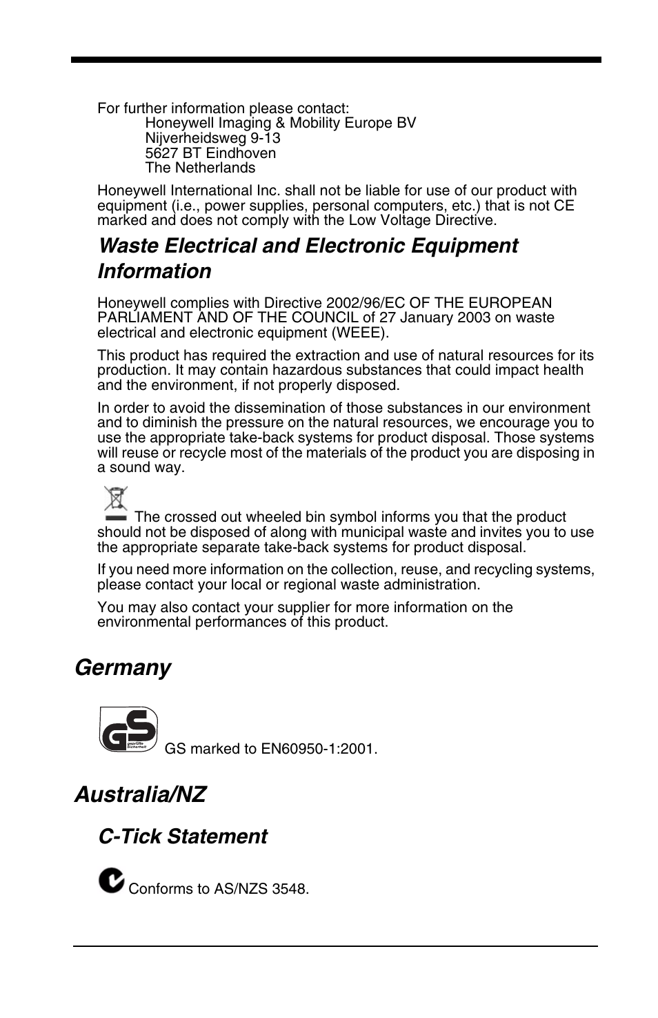 Germany, Australia/nz, C-tick statement | HandHeld Entertainment 4600r User Manual | Page 4 / 244