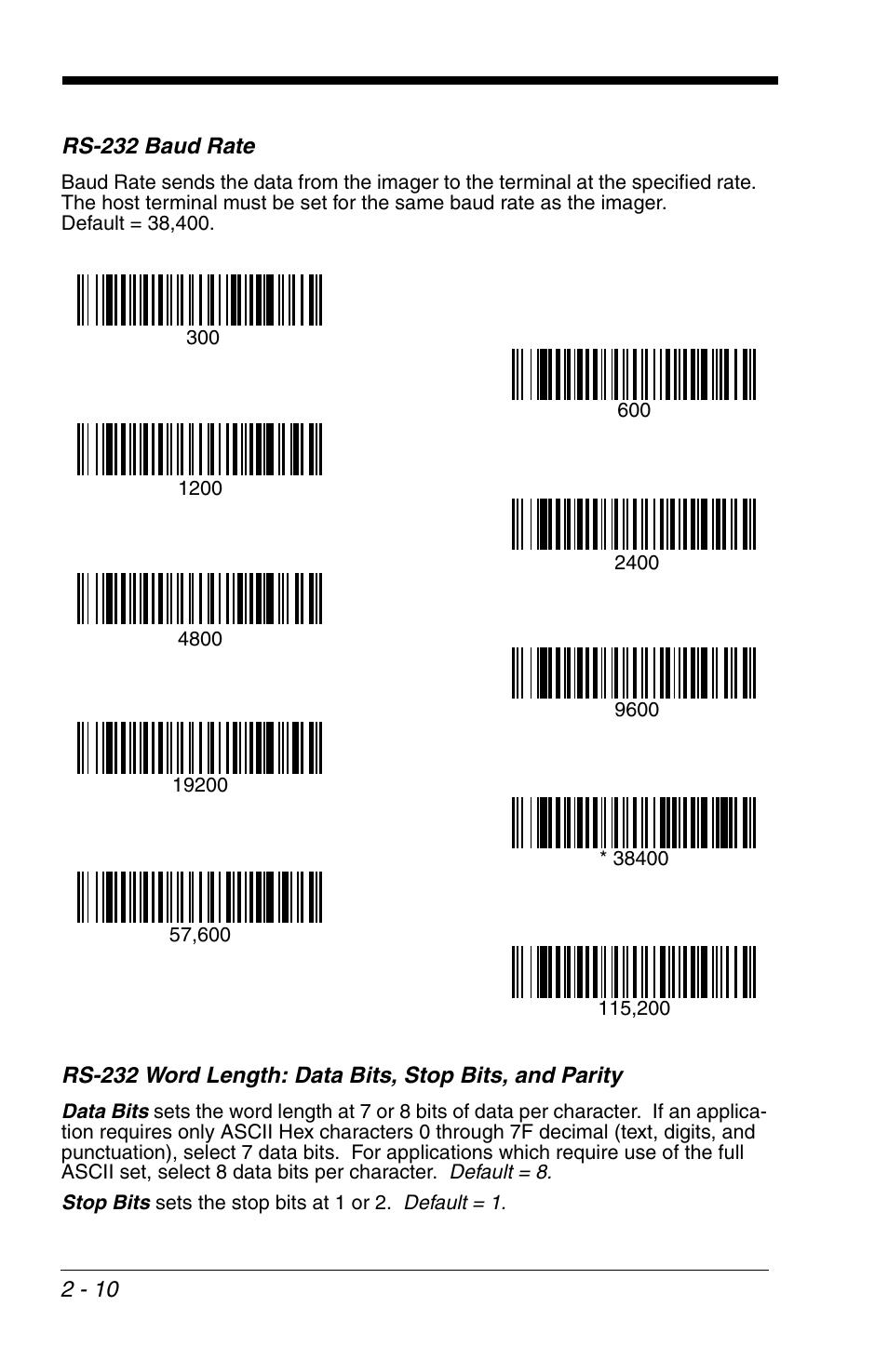 Rs-232 baud rate, Rs-232 baud rate -10 rs-232 word length: data bits, Stop bits, and parity -10 | HandHeld Entertainment 4600r User Manual | Page 42 / 244