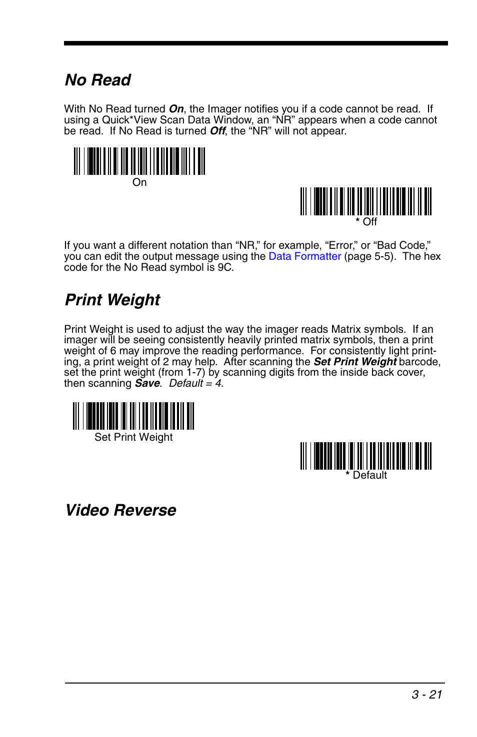 No read, Print weight, Video reverse | No read -21 print weight -21 video reverse -21 | HandHeld Entertainment 4600r User Manual | Page 69 / 244