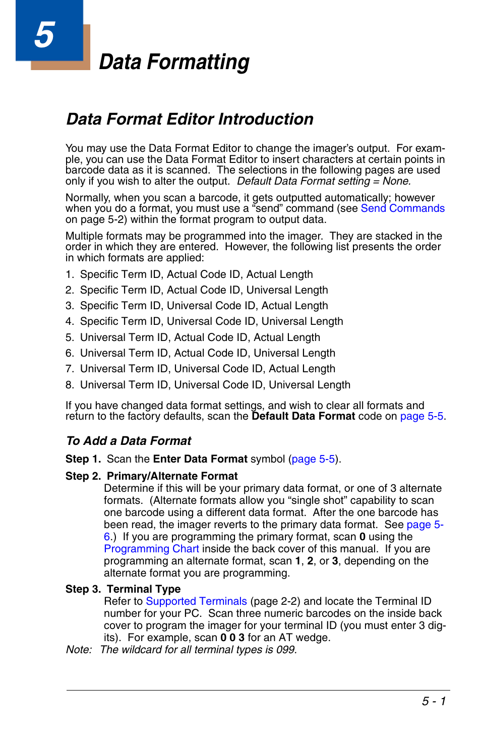 Data formatting, Data format editor introduction, To add a data format | Chapter 5 - data formatting, Data format editor introduction -1, To add a data format -1 | HandHeld Entertainment 4600r User Manual | Page 81 / 244