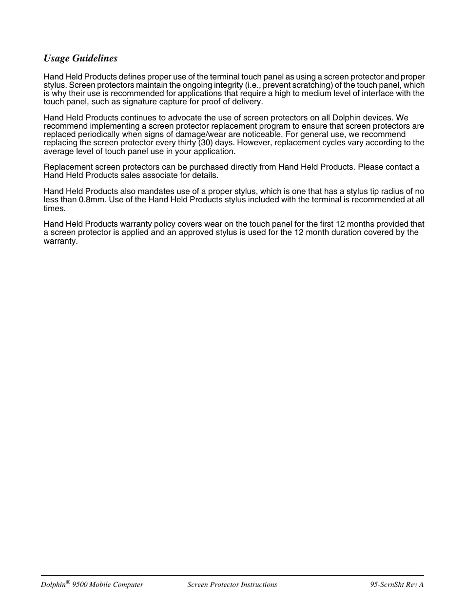 Usage guidelines | HandHeld Entertainment Dolphin 9500 User Manual | Page 2 / 2