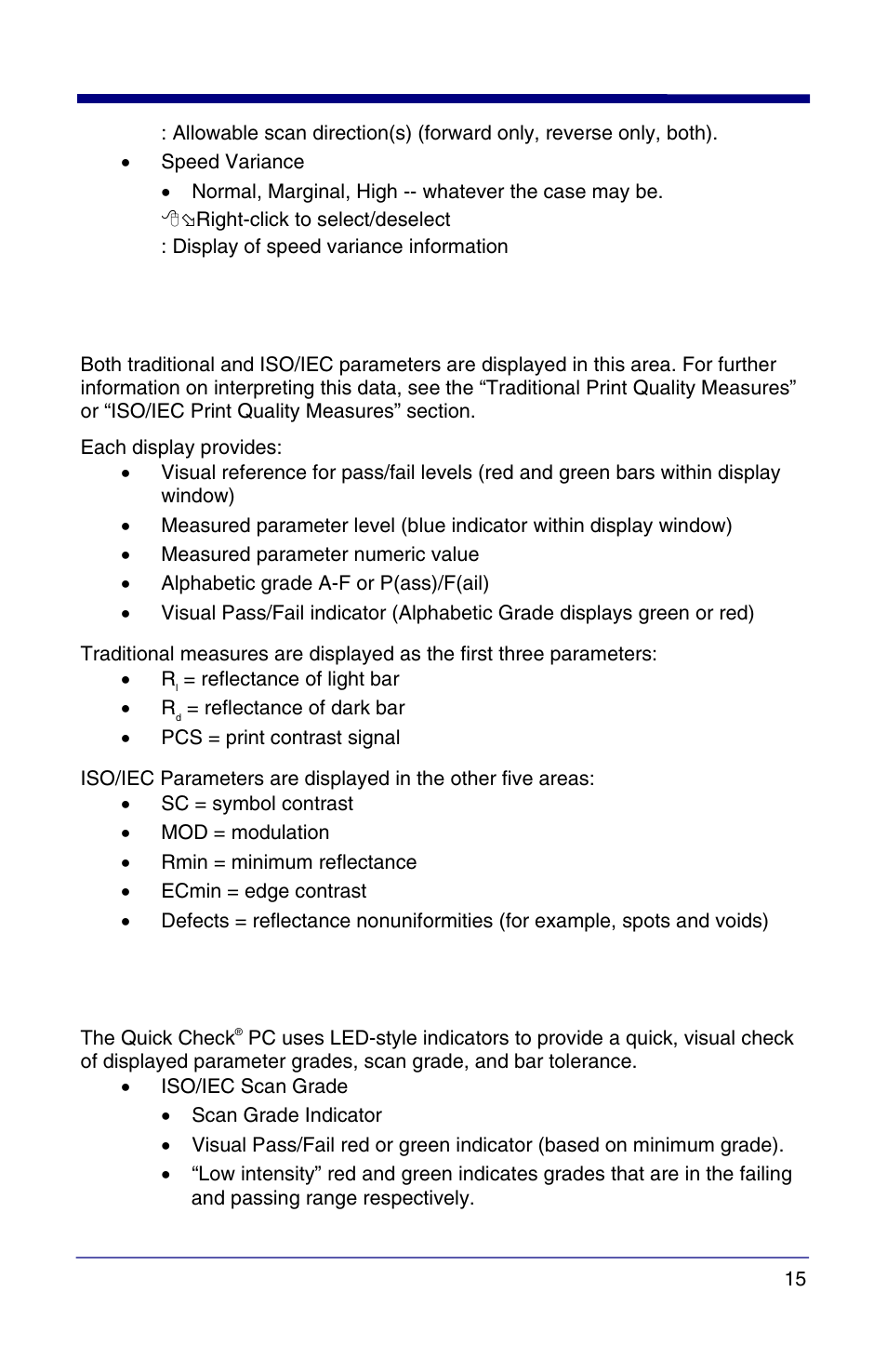 Reflectance measures, Iso/iec scan grade | HandHeld Entertainment Quick Check PC600 User Manual | Page 23 / 72