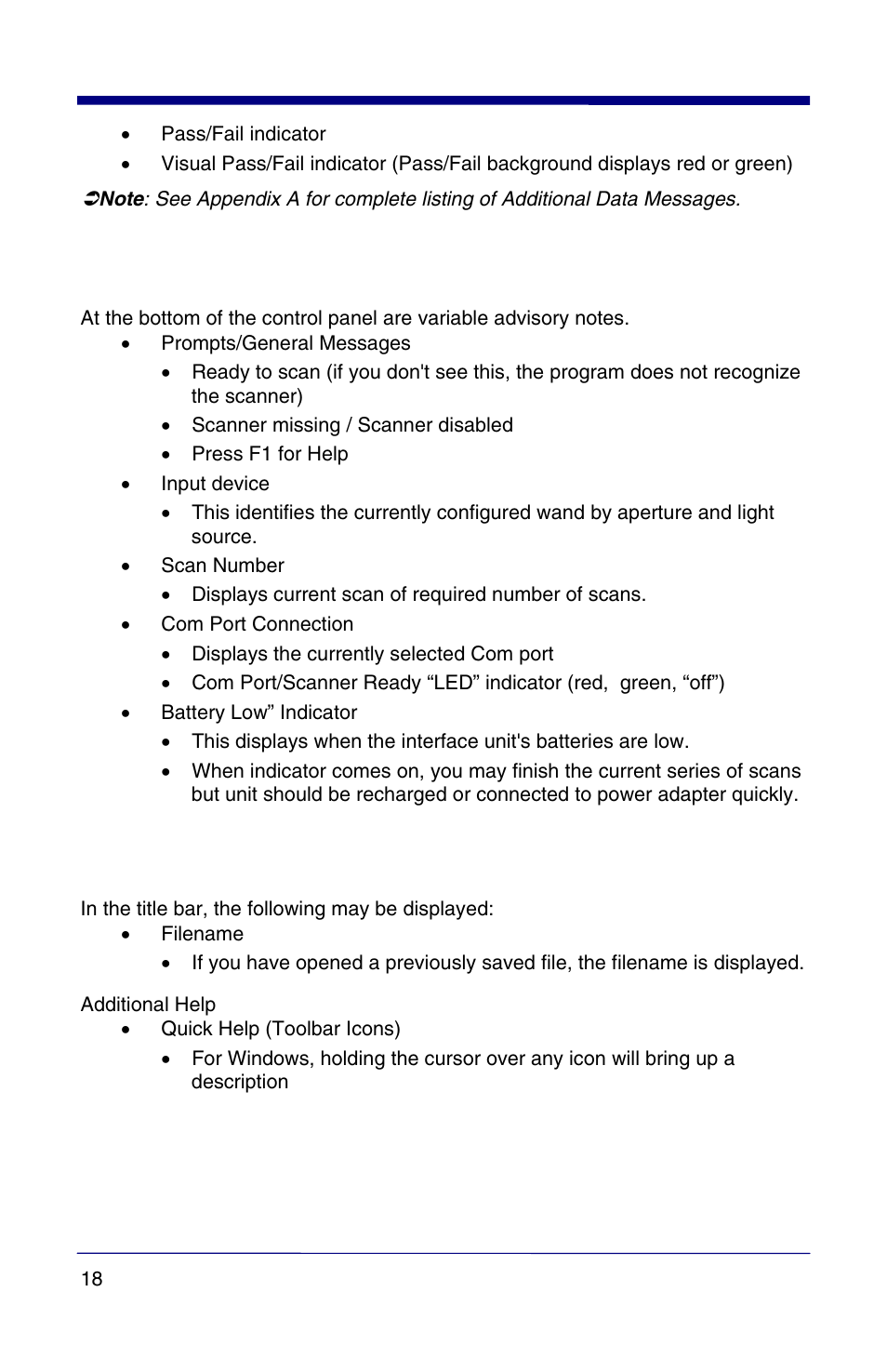Status bar, Additional features | HandHeld Entertainment Quick Check PC600 User Manual | Page 26 / 72