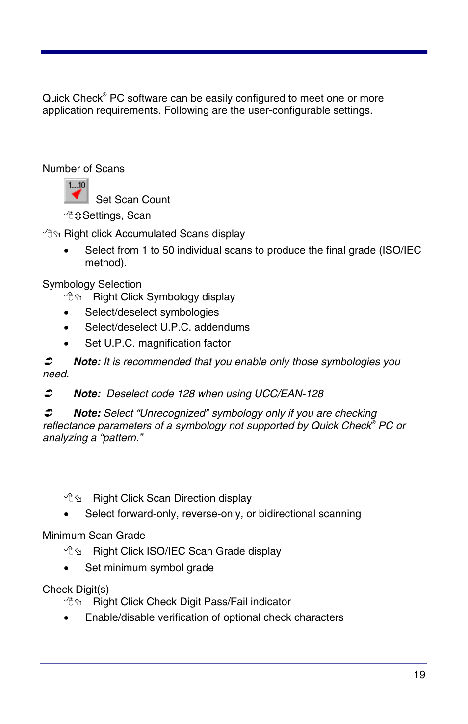 Configuration and settings, Verification parameters, Scan direction | HandHeld Entertainment Quick Check PC600 User Manual | Page 27 / 72