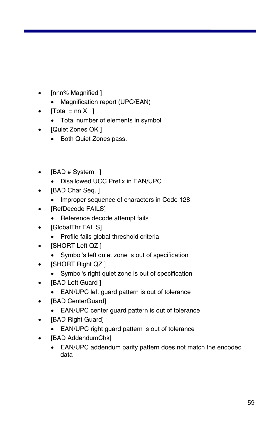 Appendix a messages, Additional data messages, Error messages | HandHeld Entertainment Quick Check PC600 User Manual | Page 67 / 72