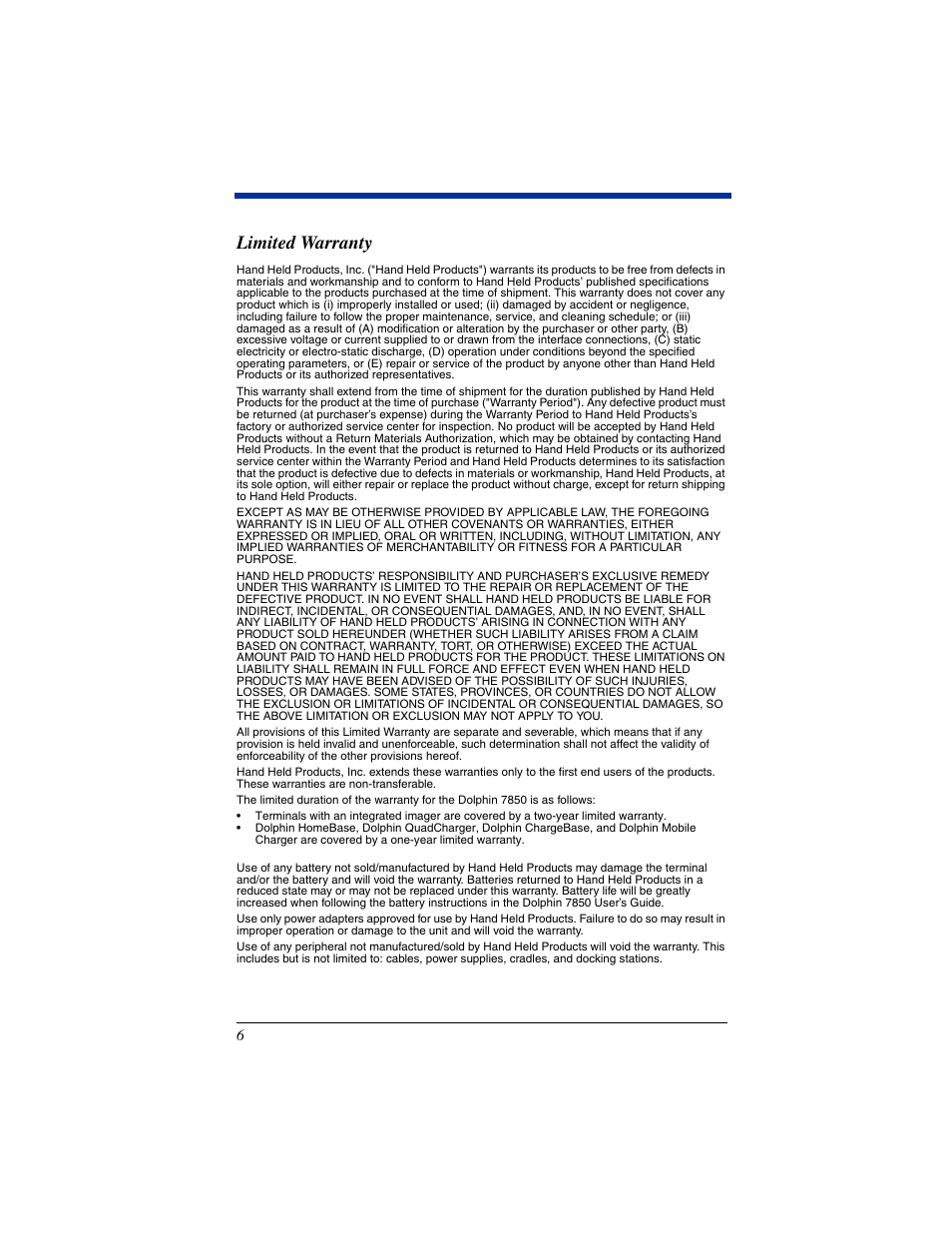 Limited warranty | HandHeld Entertainment Dolphin 7850 User Manual | Page 8 / 12