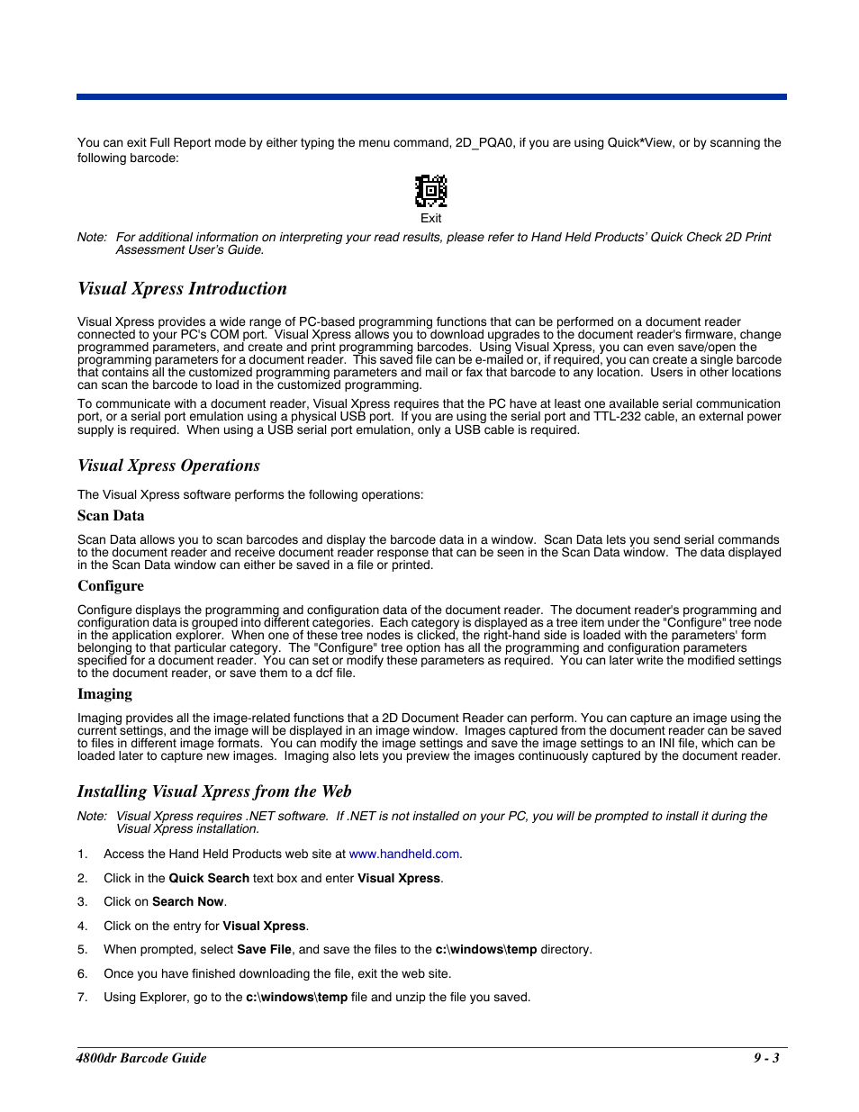 Visual xpress introduction, Installing visual xpress from the web, Visual xpress introduction -3 | Installing visual xpress from the web -3, Visual xpress operations | HandHeld Entertainment Document Reader 4800dr User Manual | Page 101 / 140