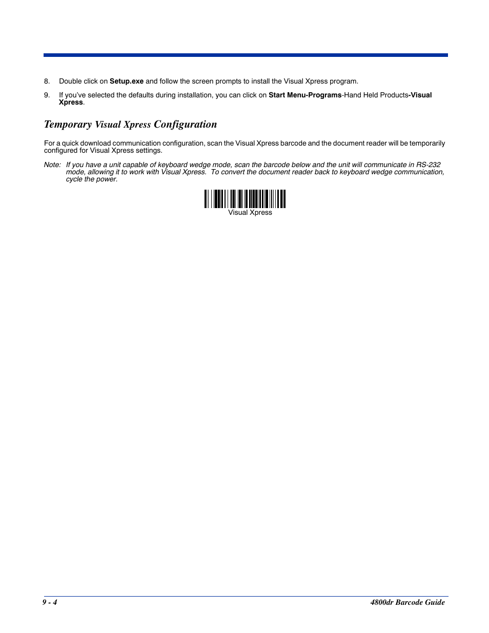 Temporary, Configuration, Visual xpress | HandHeld Entertainment Document Reader 4800dr User Manual | Page 102 / 140