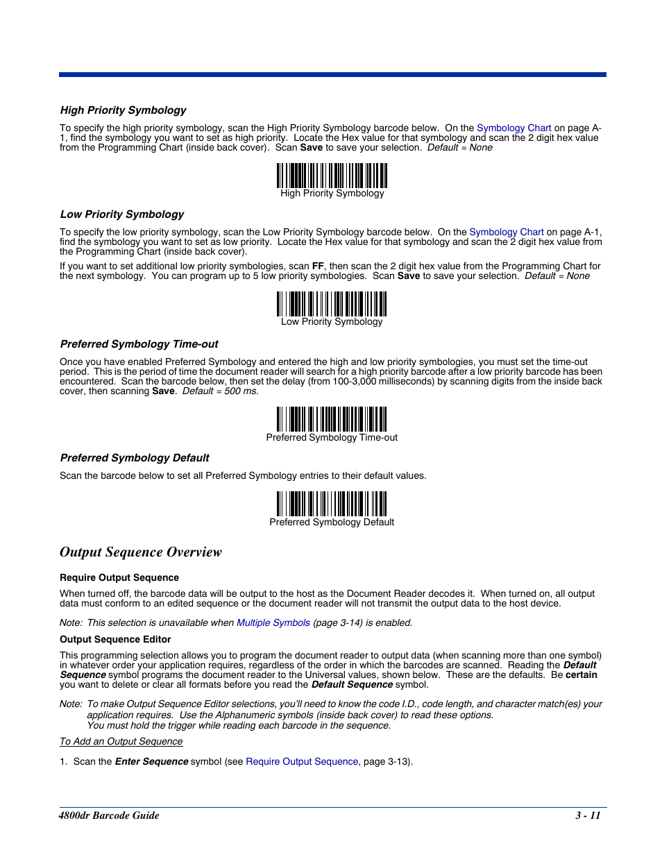 Output sequence overview, Output sequence overview -11, A set period of time (see | Preferred symbology time-out, 11) while it searches for the high priority | HandHeld Entertainment Document Reader 4800dr User Manual | Page 33 / 140