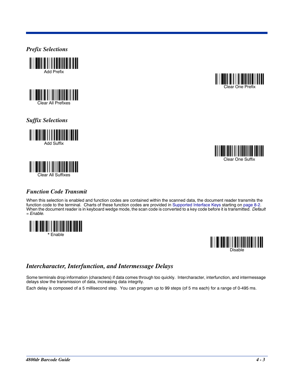 Prefix selections, Suffix selections, Function code transmit | Symbol | HandHeld Entertainment Document Reader 4800dr User Manual | Page 41 / 140