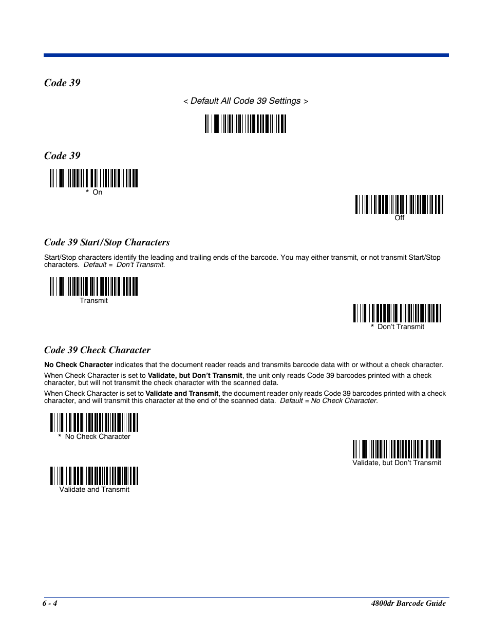 Code 39 start / stop characters, Code 39 check character, Code 39 -4 | Code 39, Code 39 start/stop characters | HandHeld Entertainment Document Reader 4800dr User Manual | Page 52 / 140