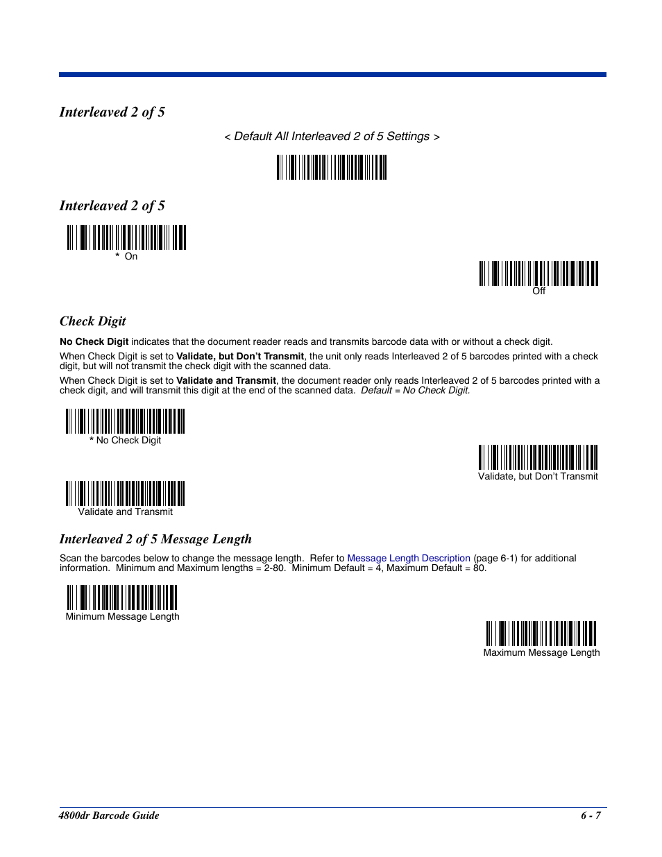 Check digit, Interleaved 2 of 5 message length, Interleaved 2 of 5 -7 | Interleaved 2 of 5 | HandHeld Entertainment Document Reader 4800dr User Manual | Page 55 / 140