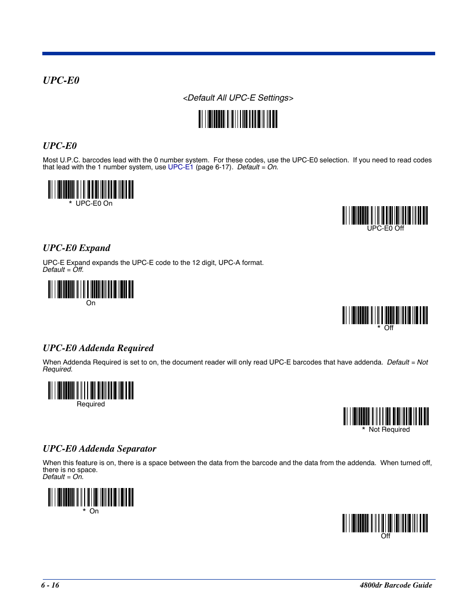 Upc-e0, Upc-e0 expand, Upc-e0 addenda required | Upc-e0 addenda separator, Upc-e0 -16 | HandHeld Entertainment Document Reader 4800dr User Manual | Page 64 / 140