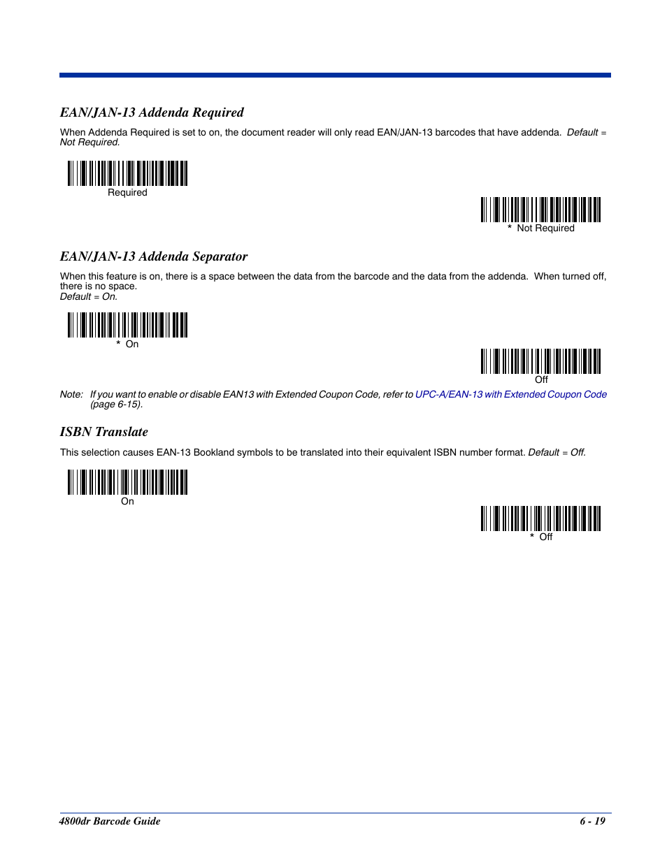Ean/jan-13 addenda required, Ean/jan-13 addenda separator, Isbn translate | HandHeld Entertainment Document Reader 4800dr User Manual | Page 67 / 140
