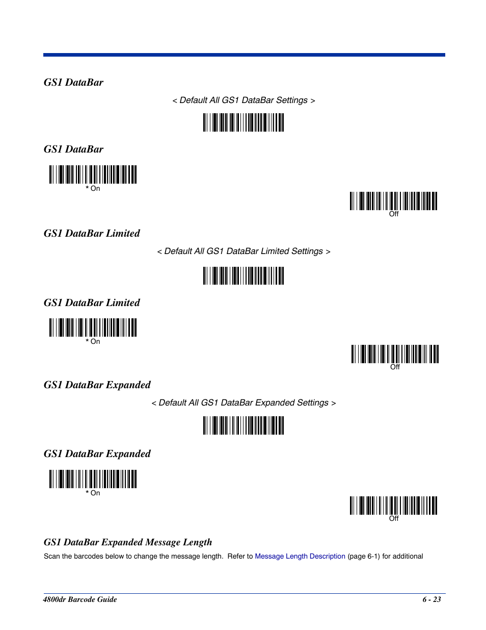 Gs1 databar expanded message length, Gs1 databar expanded message length -23, Gs1 databar expanded | Gs1 databar limited, Gs1 databar, Gs1 databar gs1 databar limited, Gs1 databar limited gs1 databar expanded | HandHeld Entertainment Document Reader 4800dr User Manual | Page 71 / 140