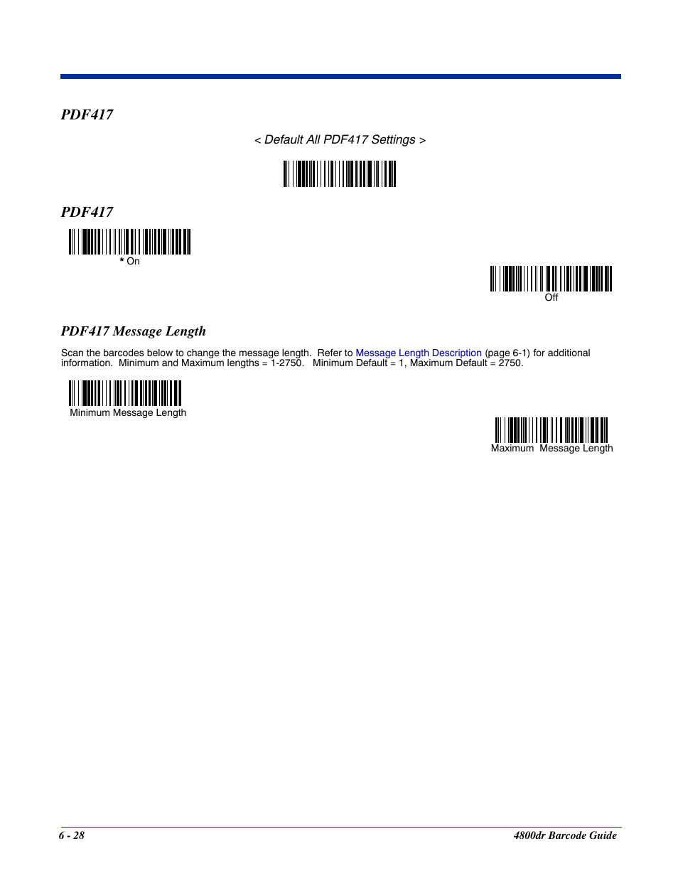 Pdf417 message length, Pdf417 -28, Pdf417 message length -28 | Pdf417 | HandHeld Entertainment Document Reader 4800dr User Manual | Page 76 / 140