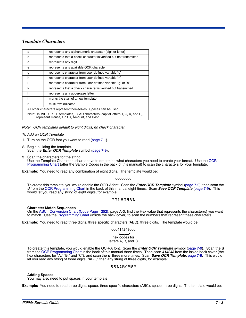 Template characters | HandHeld Entertainment Document Reader 4800dr User Manual | Page 89 / 140