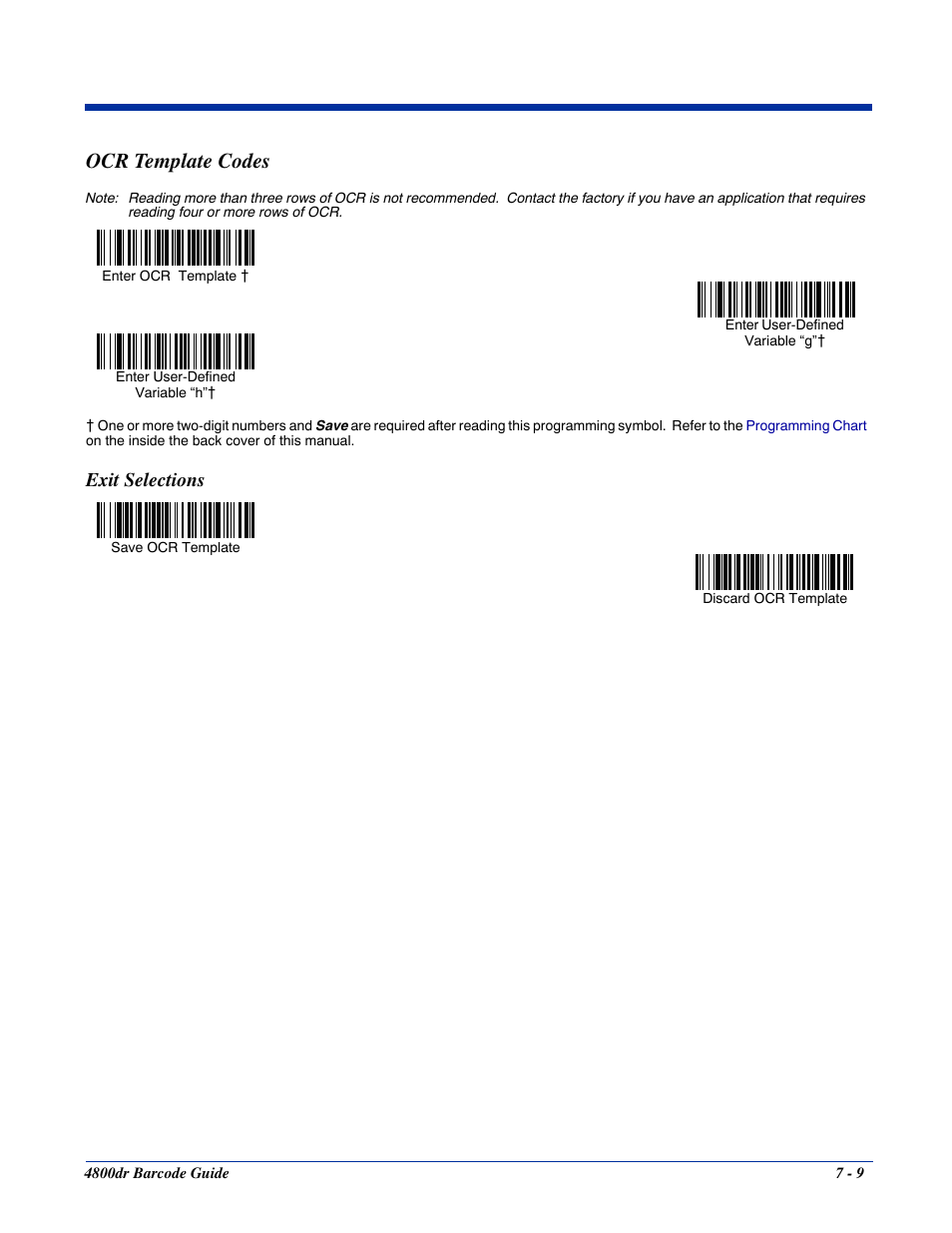 Ocr template codes, Ocr template codes -9, Symbol | Then scan the, Scan the, Save ocr template, This would, Exit selections | HandHeld Entertainment Document Reader 4800dr User Manual | Page 95 / 140