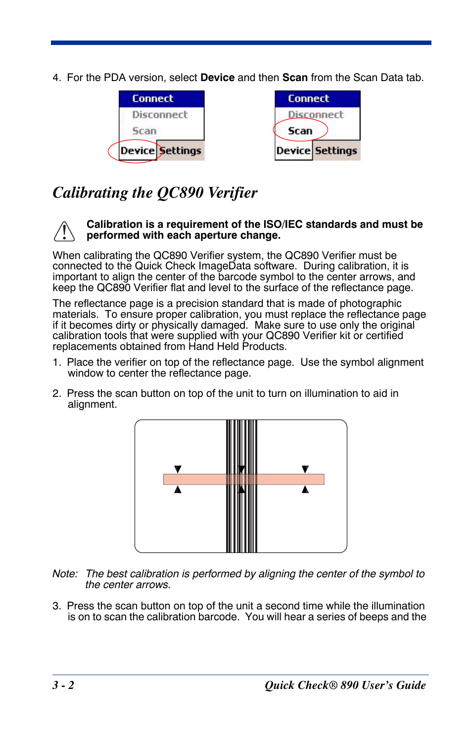 Calibrating the qc890 verifier, Calibrating the qc890 verifier -2 | HandHeld Entertainment Quick Check ImageData Barcode Verifier Quick Check 890 User Manual | Page 18 / 40