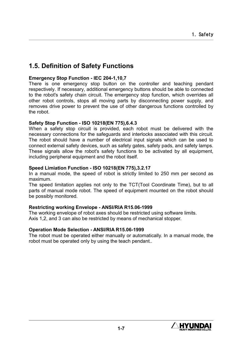 Definition of safety functions | Hyundai HX300L User Manual | Page 15 / 147