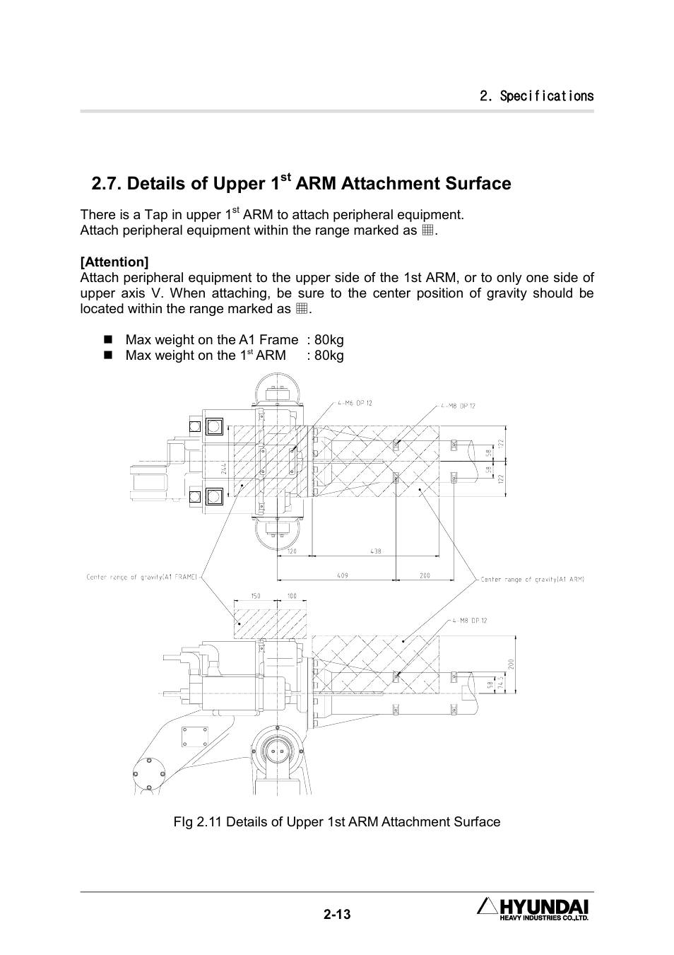 Details of upper 1, Arm attachment surface | Hyundai HX300L User Manual | Page 55 / 147