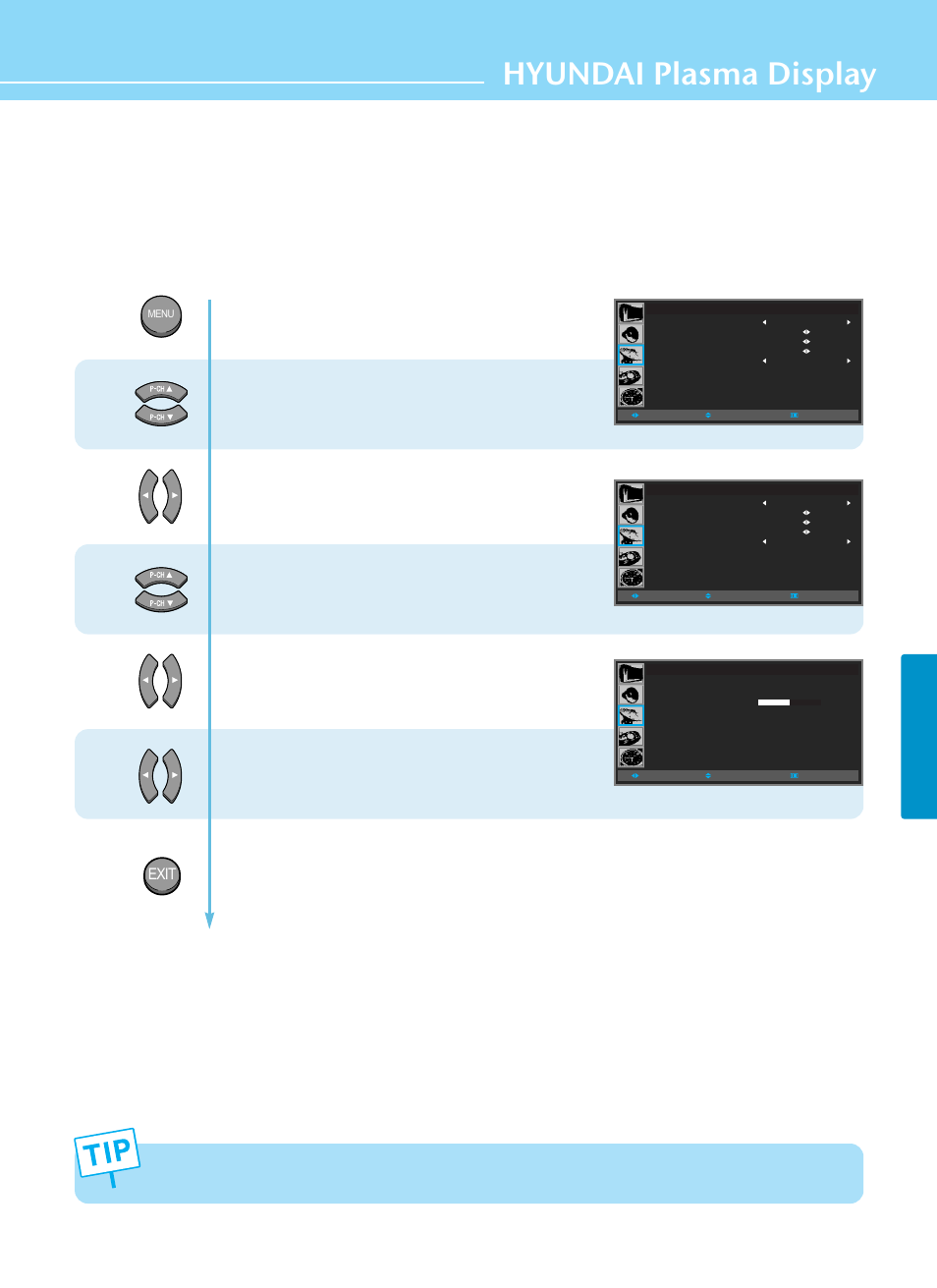 Fine tuning channel reception, Hyundai plasma display, Channel setup | Exit | Hyundai ImageQuest HQP421SR User Manual | Page 59 / 98