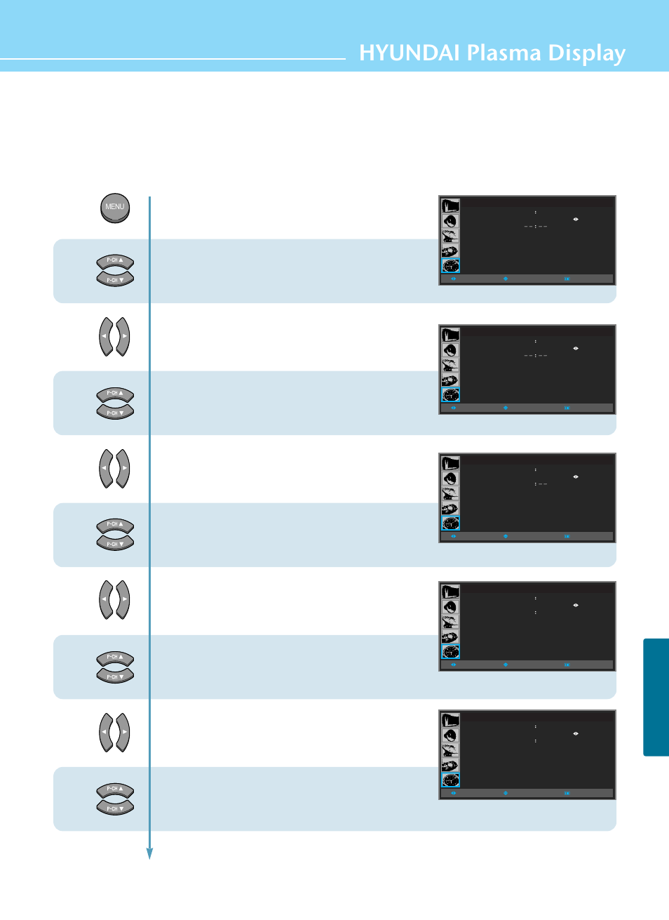 How to set off time, Hyundai plasma display, Clock setup | Hyundai ImageQuest HQP421SR User Manual | Page 83 / 98