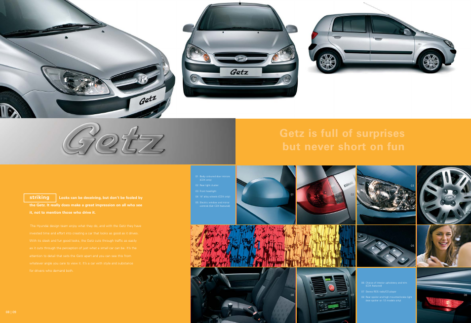 Getz is full of surprises but never short on fun, Striking | Hyundai Getz 1.5 CRTD CDX+ in Sky Blue Getz User Manual | Page 5 / 10