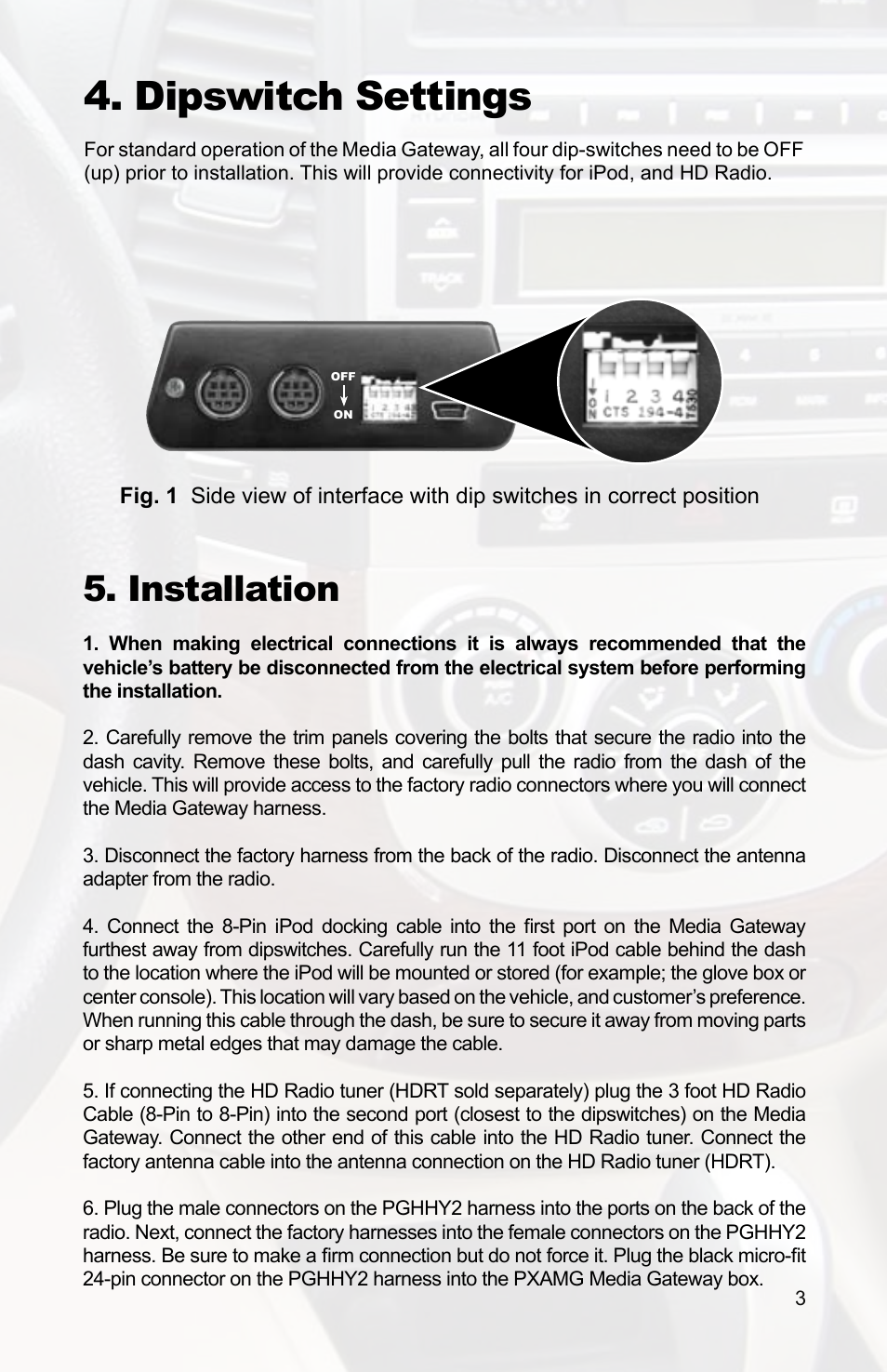 Dipswitch settings, Installation | Hyundai PGHHY2 User Manual | Page 5 / 12