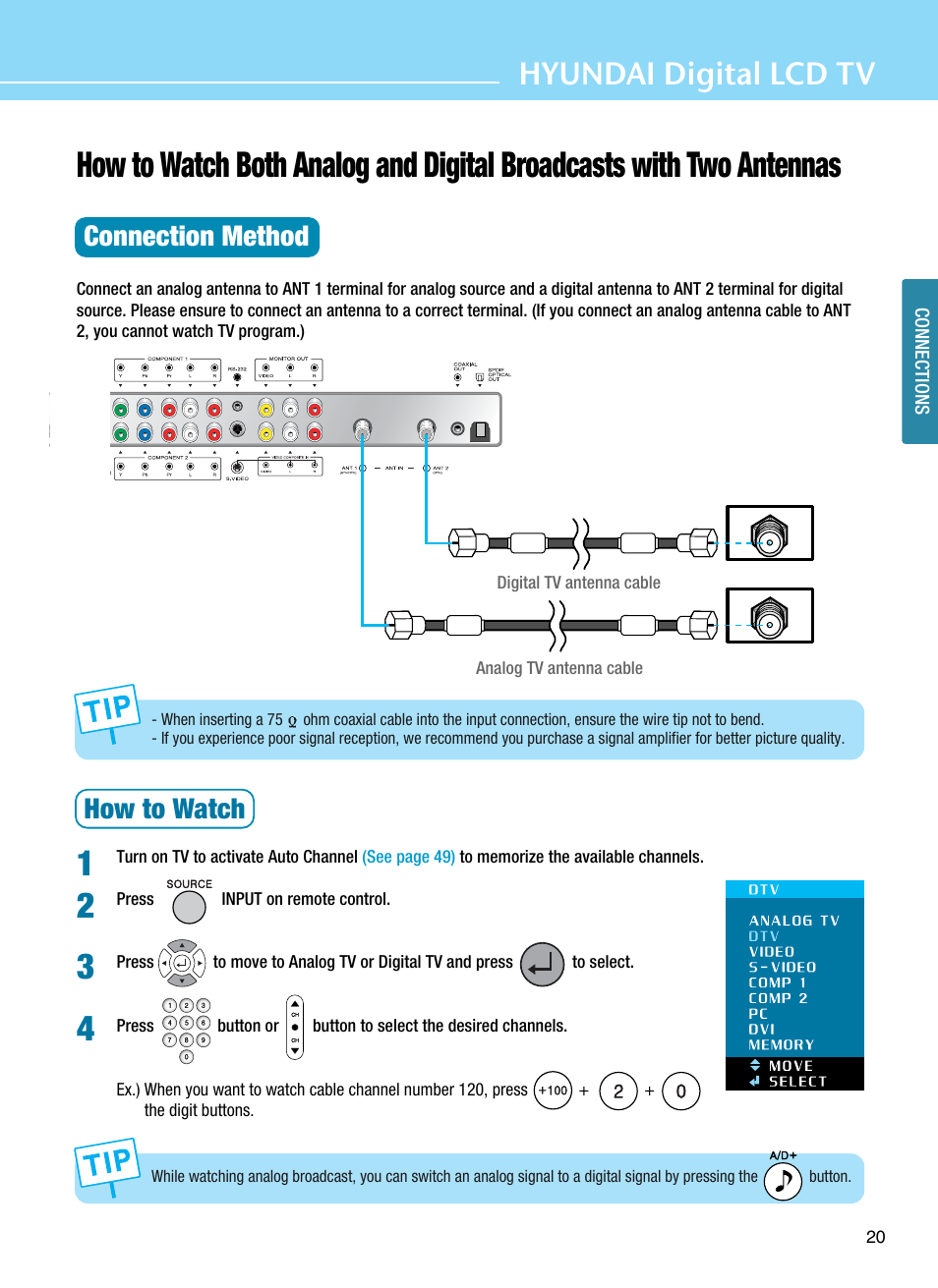 Hyundai digital lcd tv, Connection method, How to watch | Hyundai ImageQuest Q321 User Manual | Page 23 / 87