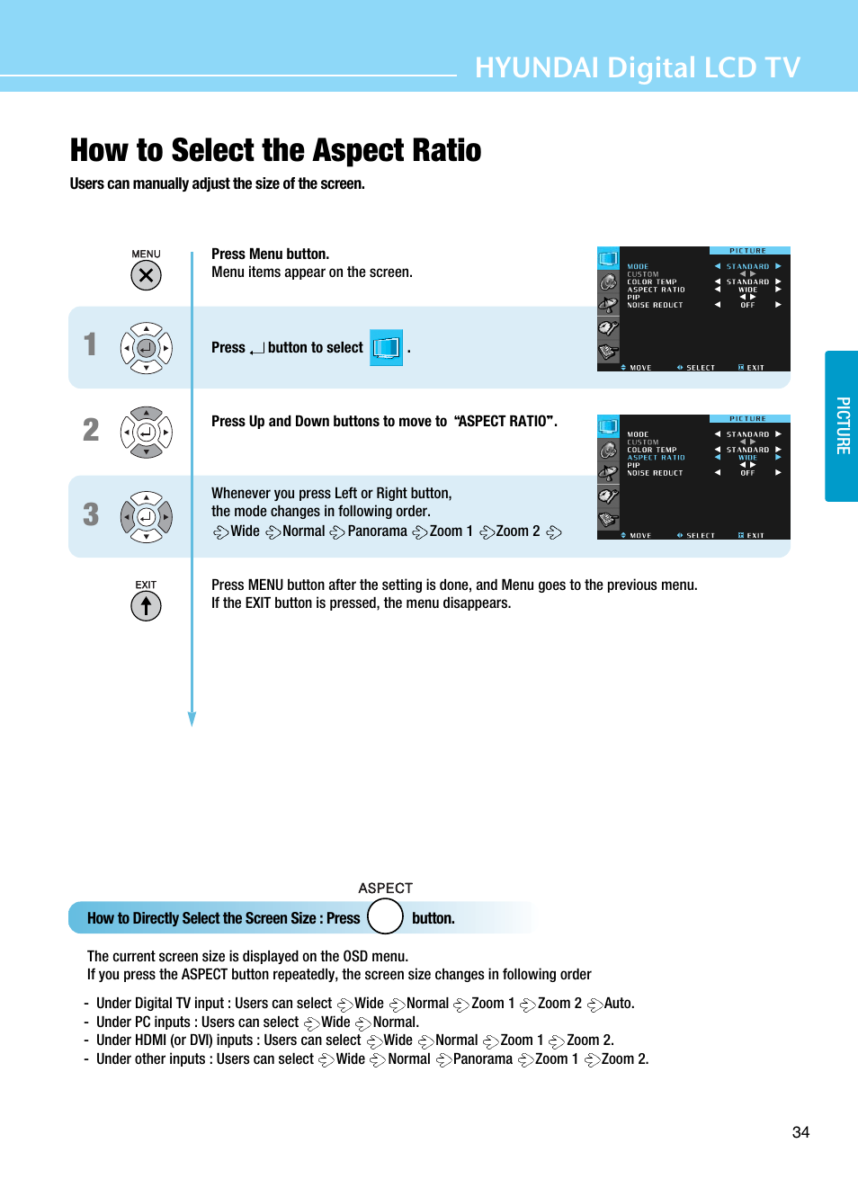 How to select the aspect ratio, Hyundai digital lcd tv | Hyundai ImageQuest Q321 User Manual | Page 37 / 87