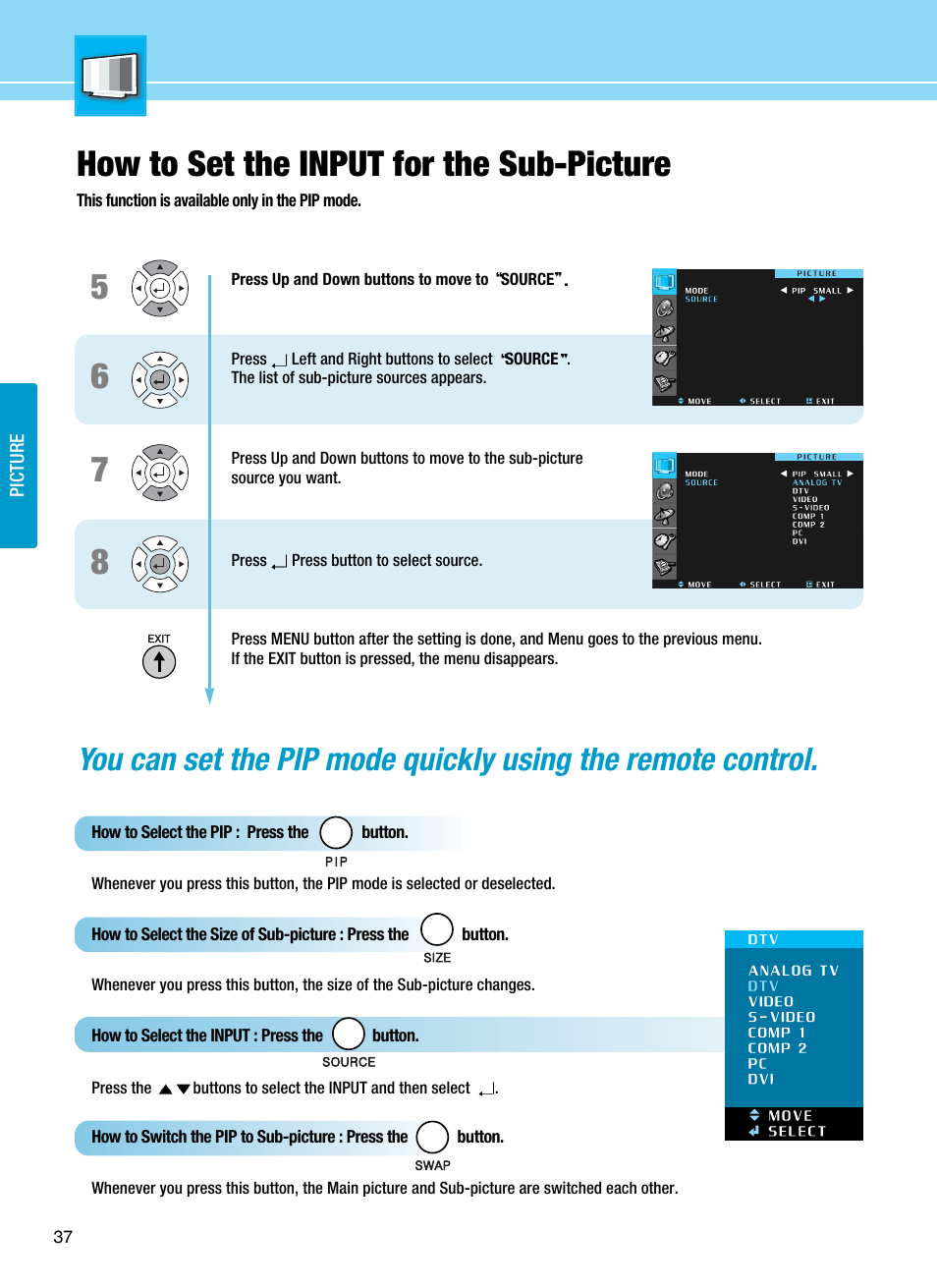 How to set the input for the sub-picture | Hyundai ImageQuest Q321 User Manual | Page 40 / 87