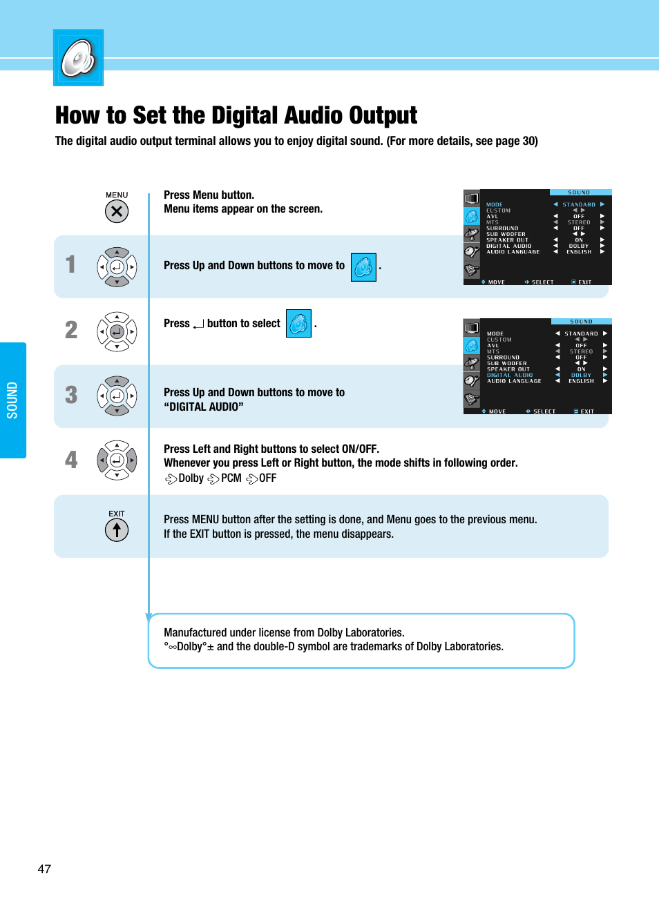 How to set the digital audio output | Hyundai ImageQuest Q321 User Manual | Page 50 / 87