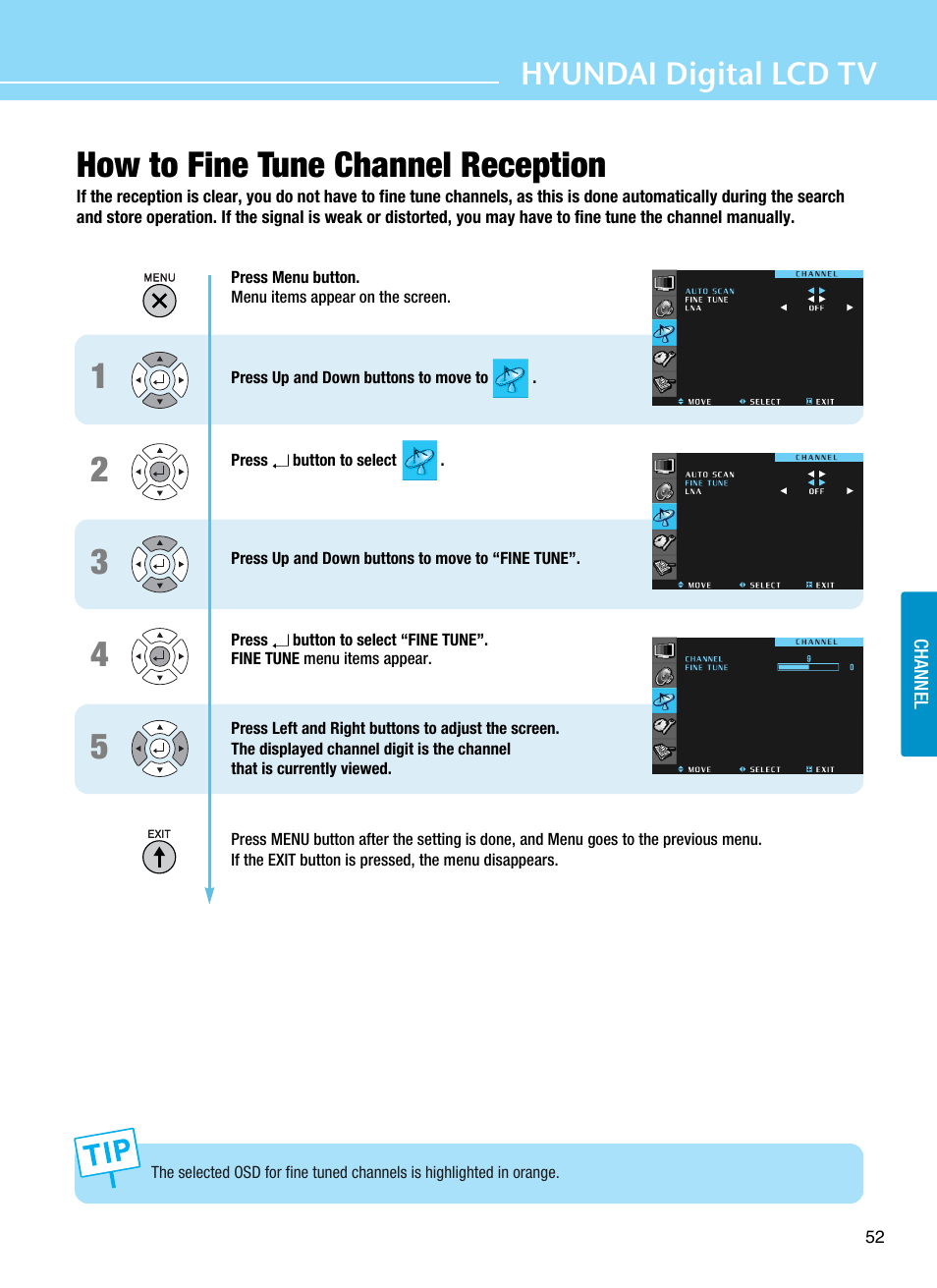 How to fine tune channel reception, Hyundai digital lcd tv | Hyundai ImageQuest Q321 User Manual | Page 55 / 87