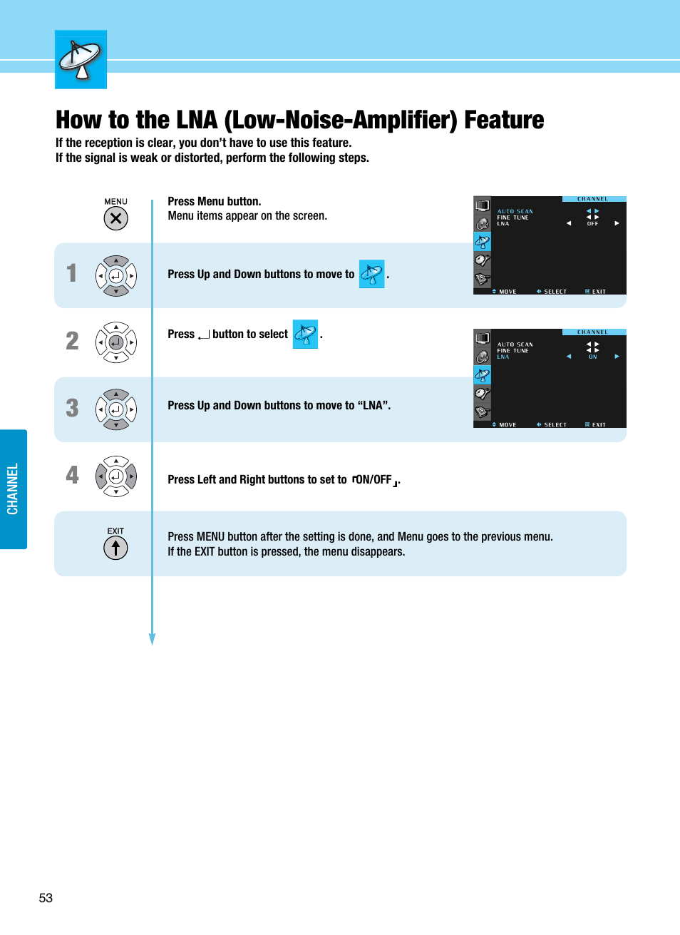 How to the lna (low-noise-amplifier) feature | Hyundai ImageQuest Q321 User Manual | Page 56 / 87