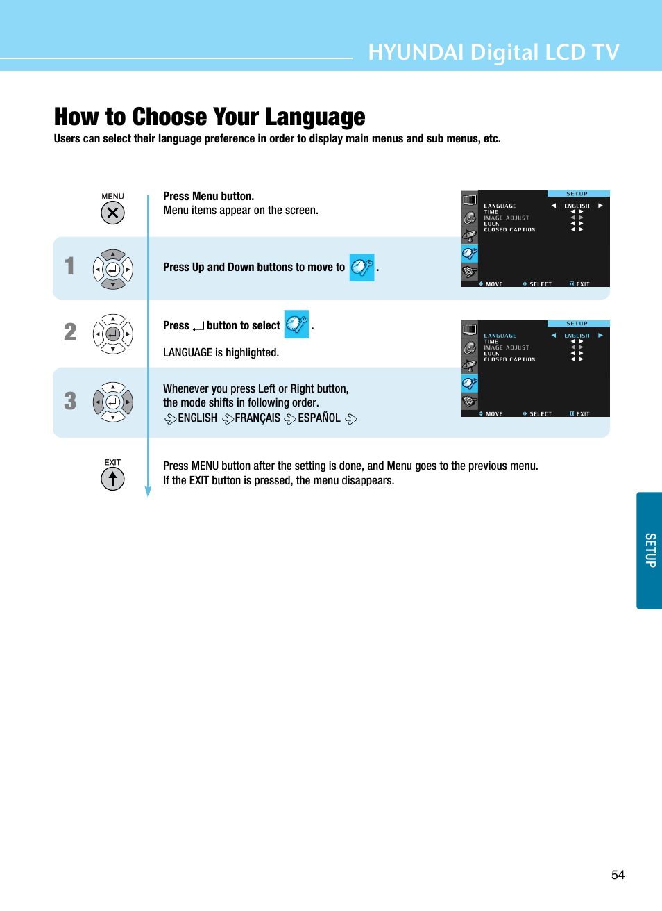 How to choose your language, Hyundai digital lcd tv | Hyundai ImageQuest Q321 User Manual | Page 57 / 87
