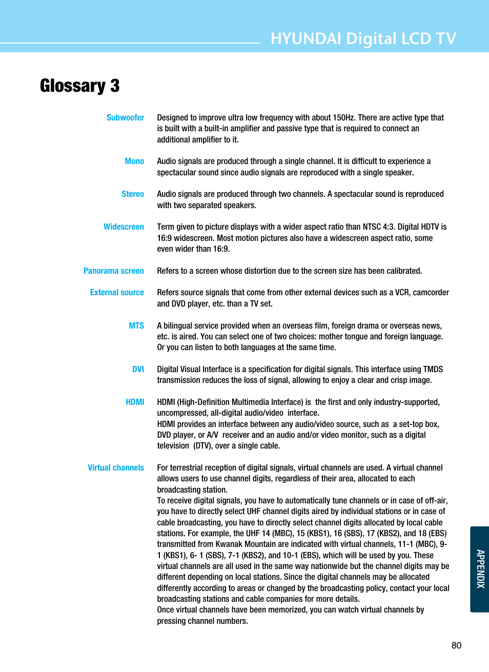Glossary 3, Hyundai digital lcd tv | Hyundai ImageQuest Q321 User Manual | Page 83 / 87