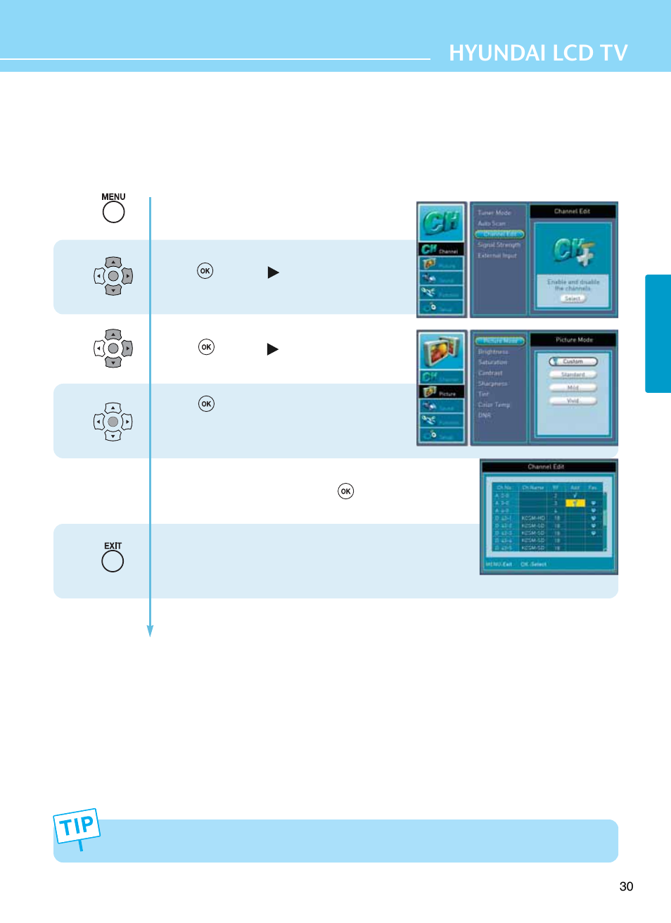 How to set channel edit and favorite channels, Hyundai lcd tv | Hyundai E261D User Manual | Page 33 / 69