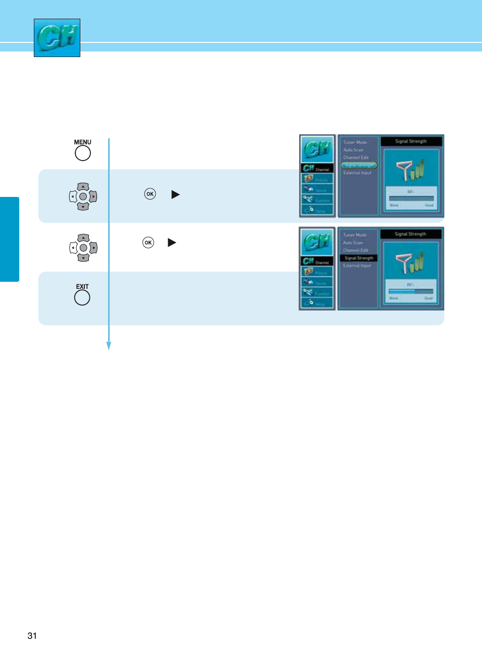 How to see signal strength | Hyundai E261D User Manual | Page 34 / 69