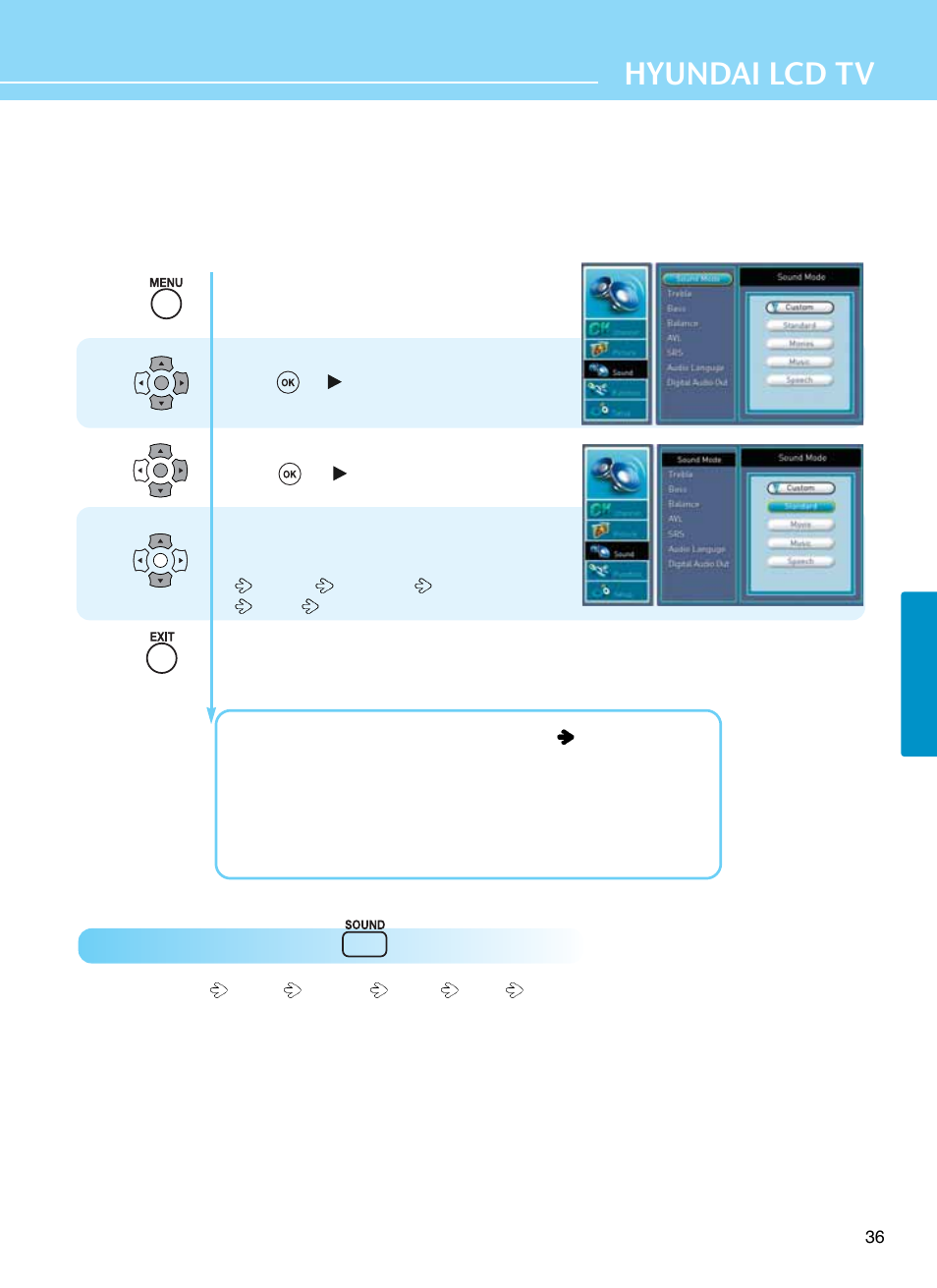 How to select the audio mode, Hyundai lcd tv | Hyundai E261D User Manual | Page 39 / 69
